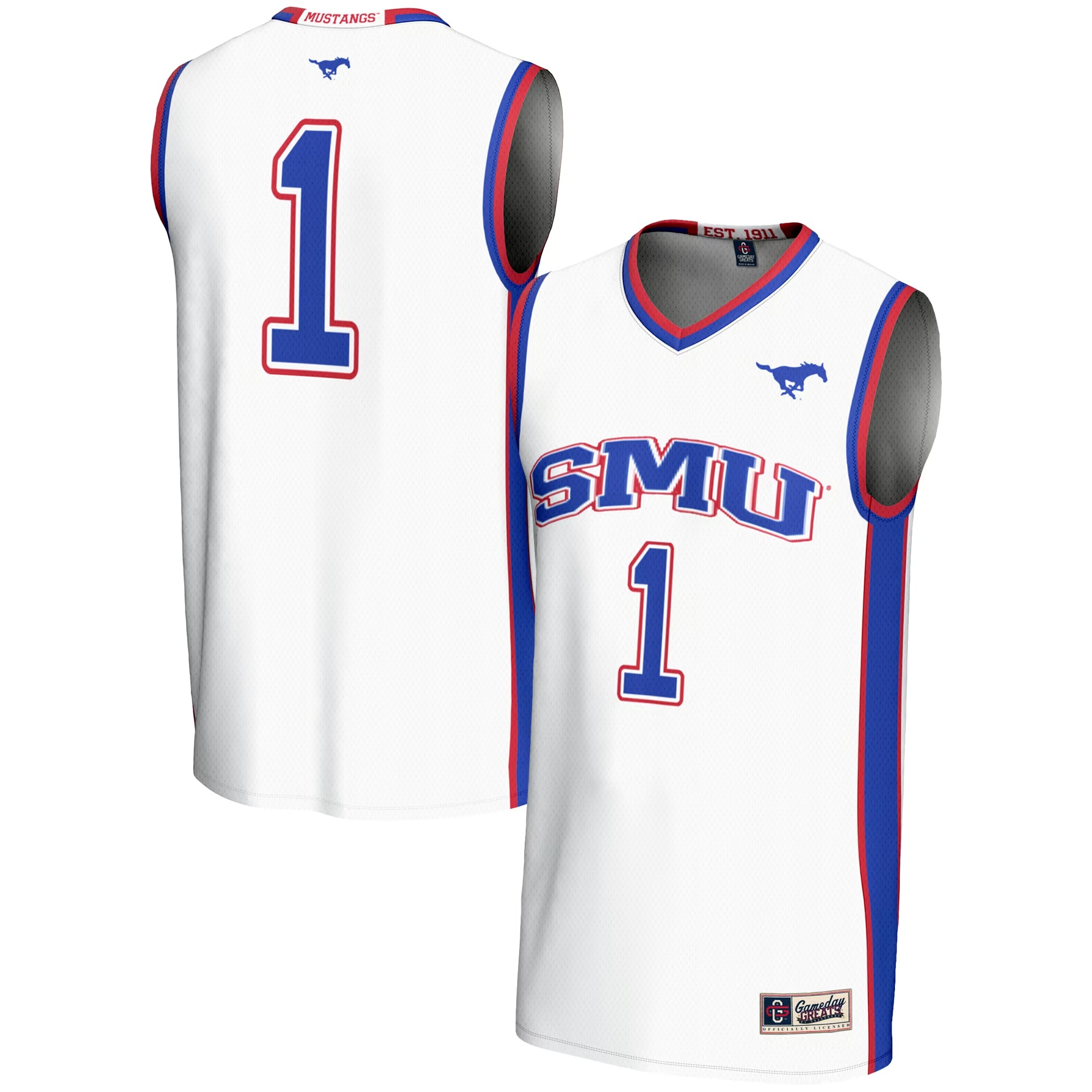 Hunk Wear - #1 SMU Mustangs GameDay Greats Unisex Lightweight Basketball Jersey - White