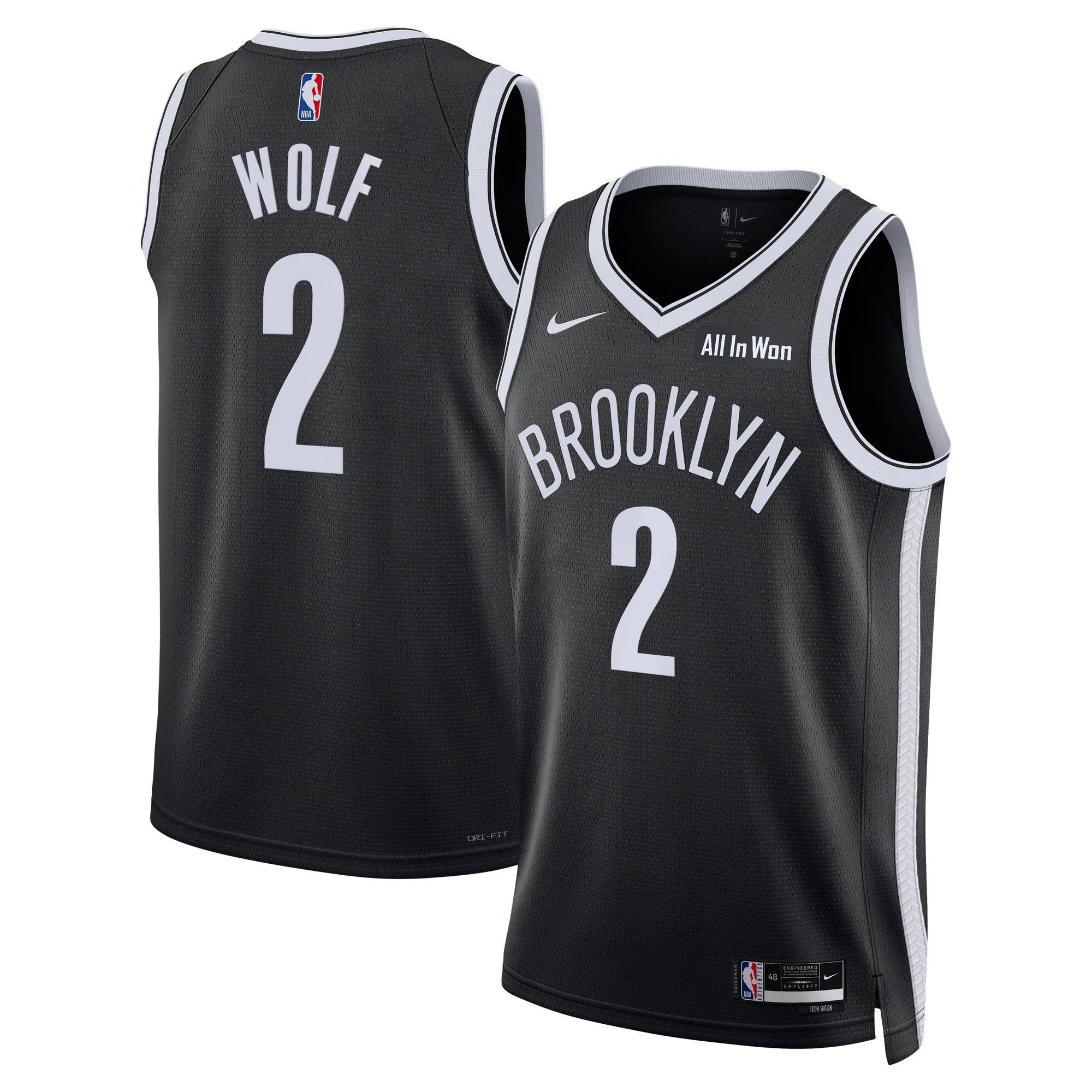 Hunk Wear - Daniel Wolf Brooklyn Nets Nike Unisex Swingman Badge Jersey - Black - Icon Edition