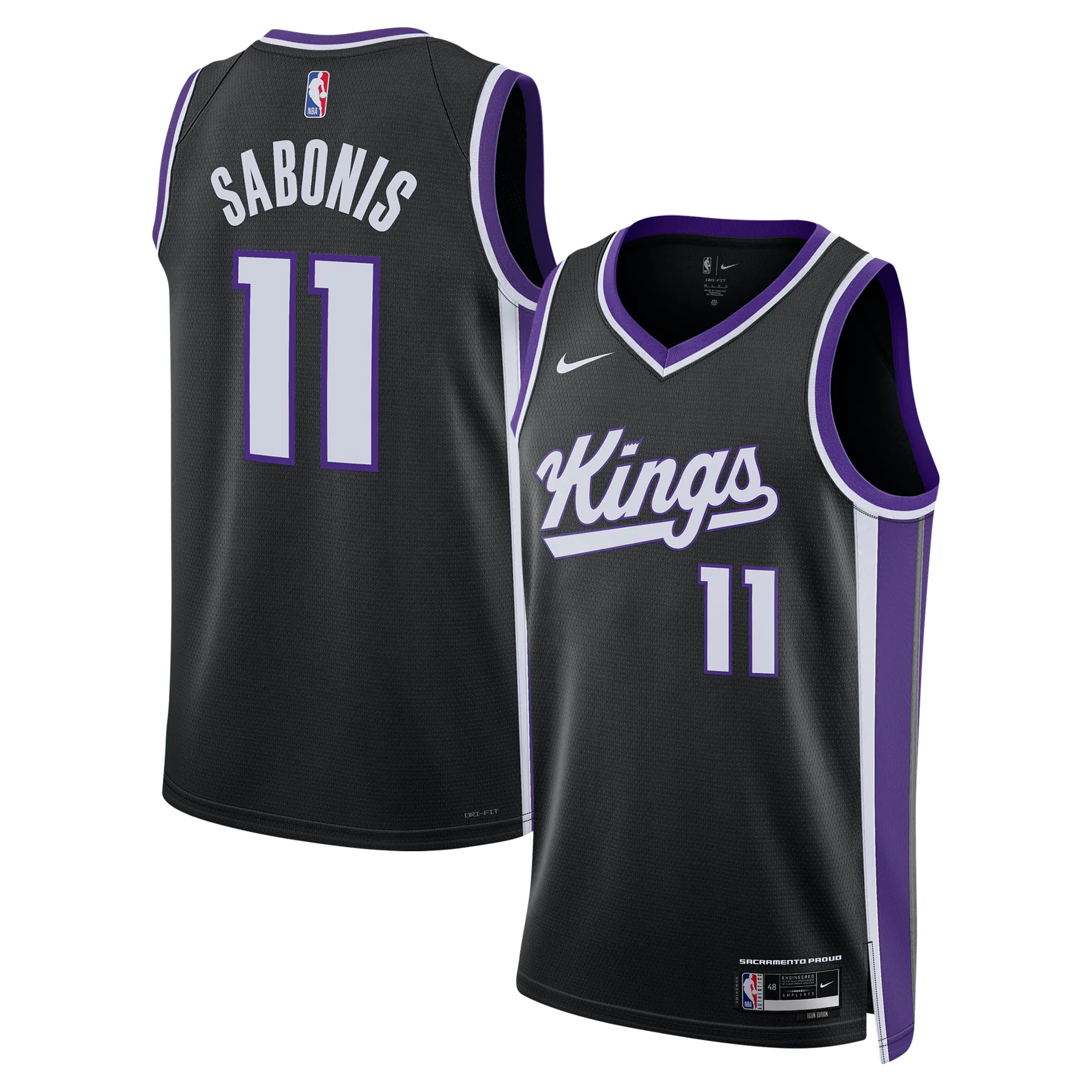 Hunk Wear - Domantas Sabonis Sacramento Kings Nike Unisex Swingman Player Jersey - Icon Edition - Black