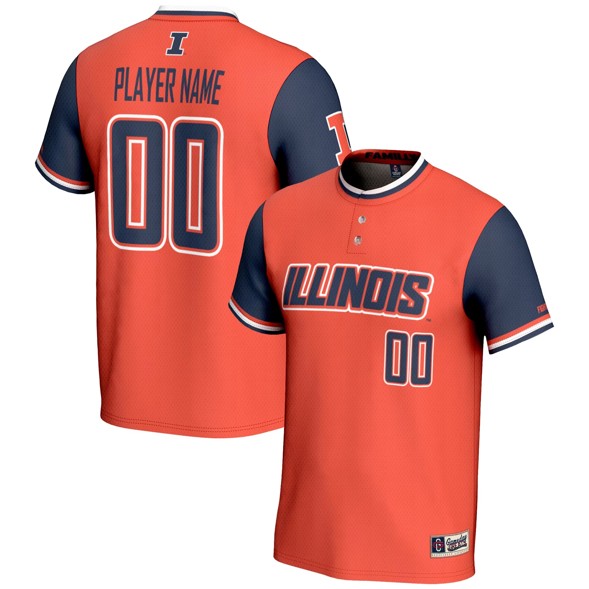 Hunk Wear - Illinois Fighting Illini GameDay Greats Unisex NIL Pick-A-Player Lightweight Softball Jersey - Orange