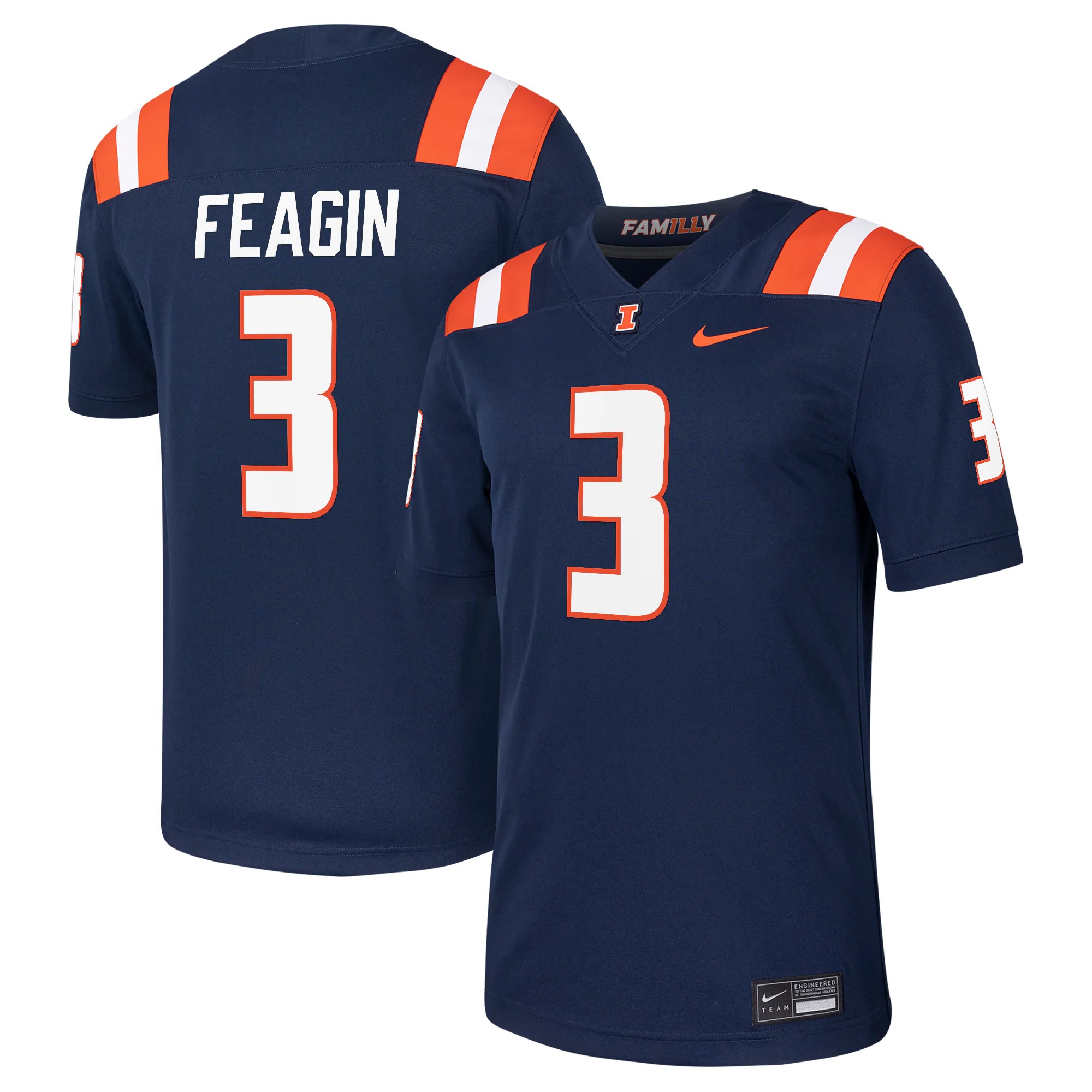 Hunk Wear - Kaden Feagin Illinois Fighting Illini Nike NIL Football Game Jersey - Navy