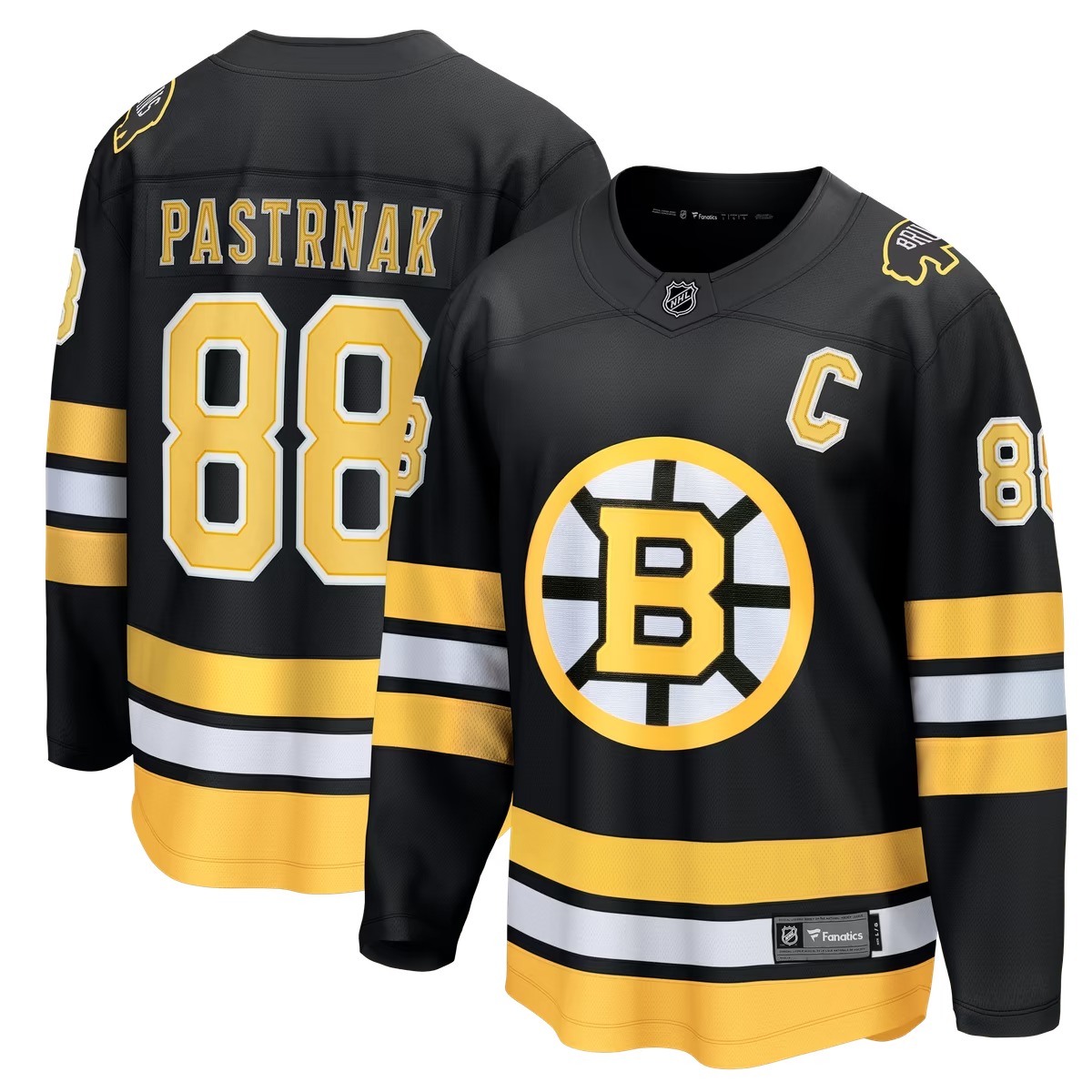 Hunk Wear - David Pastrnak Boston Bruins Fanatics Home Captain Patch Breakaway Jersey - Black