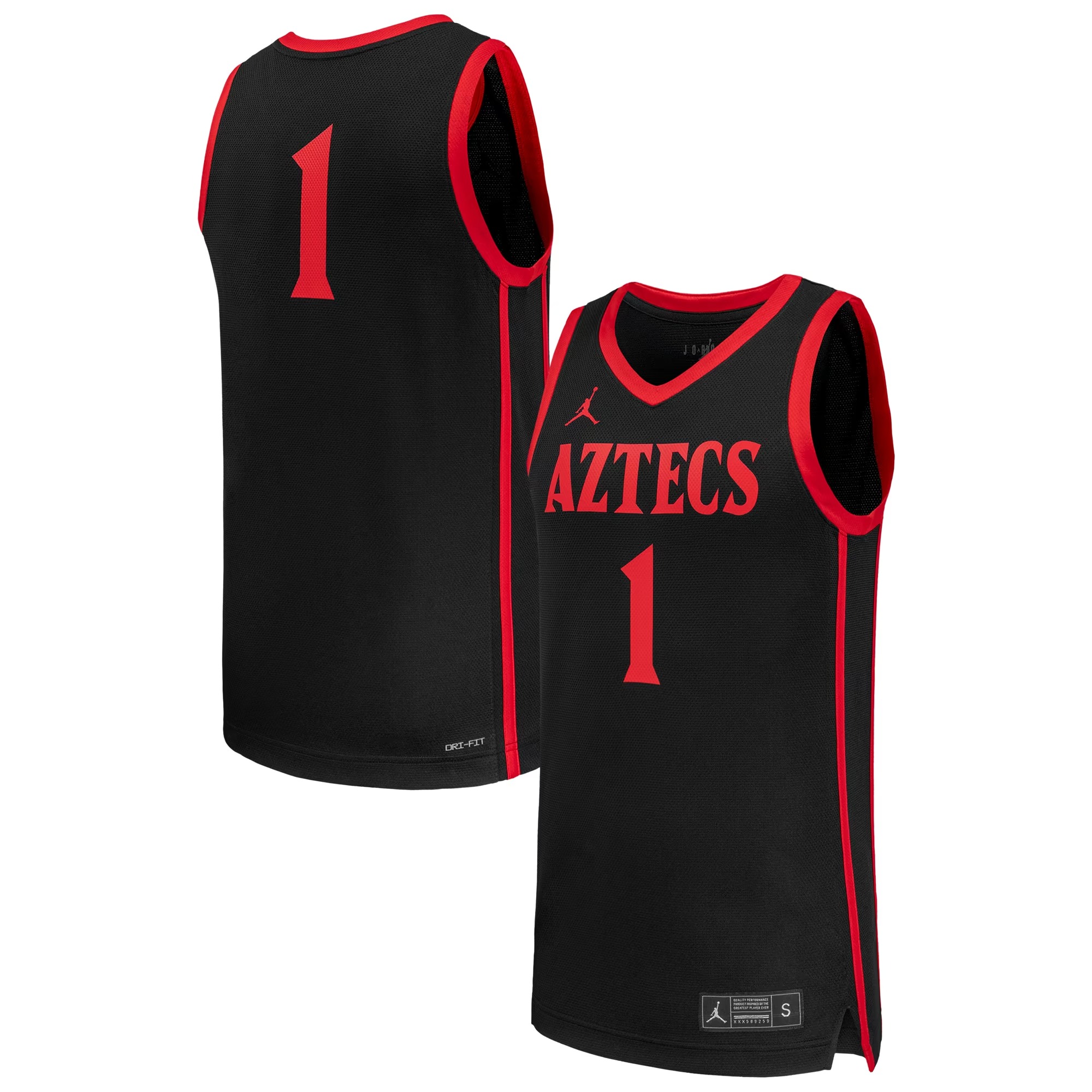 Hunk Wear - #1 San Diego State Aztecs Jordan Brand Replica Basketball Jersey - Black