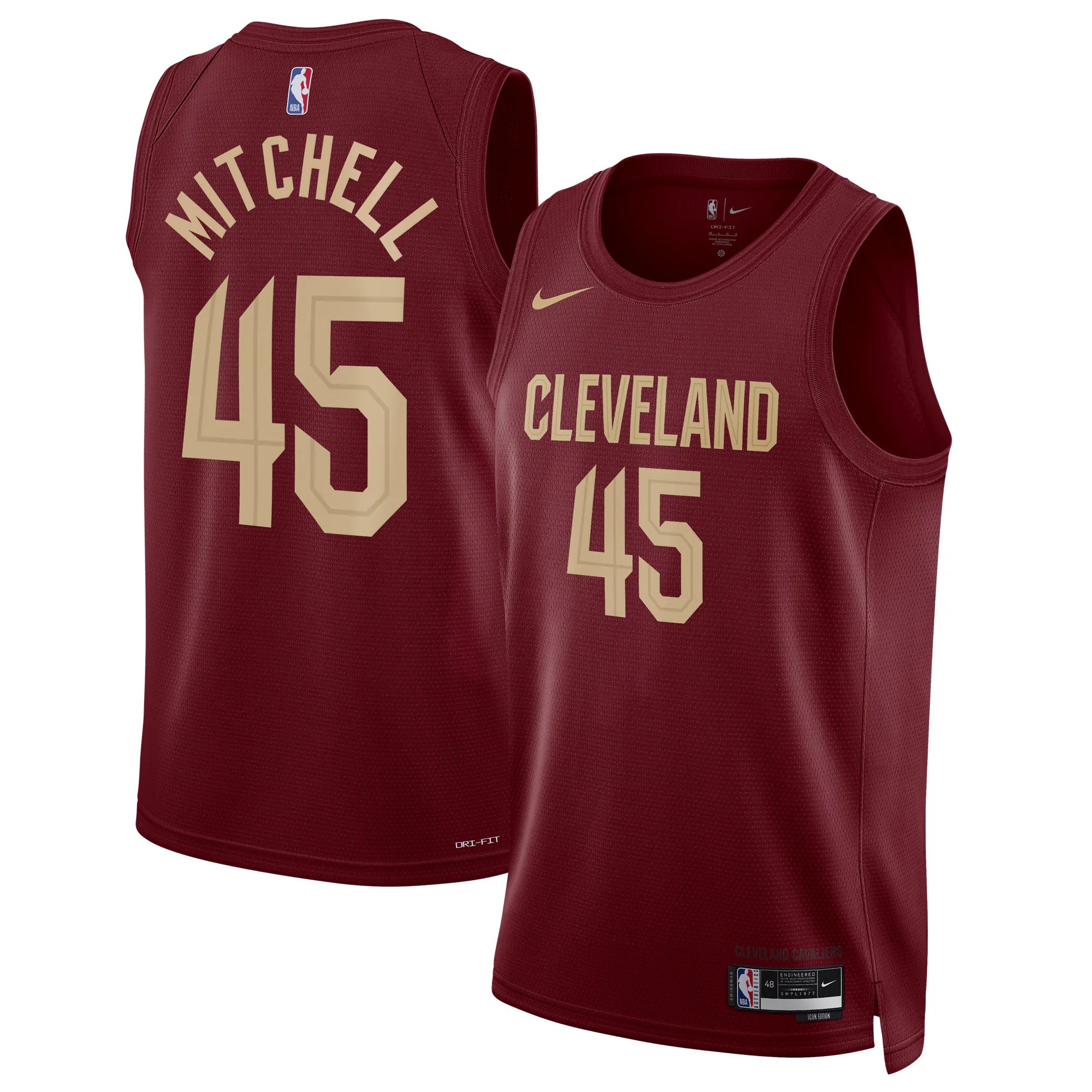 Hunk Wear - Donovan Mitchell Cleveland Cavaliers Nike Unisex Swingman Jersey - Icon Edition - Wine
