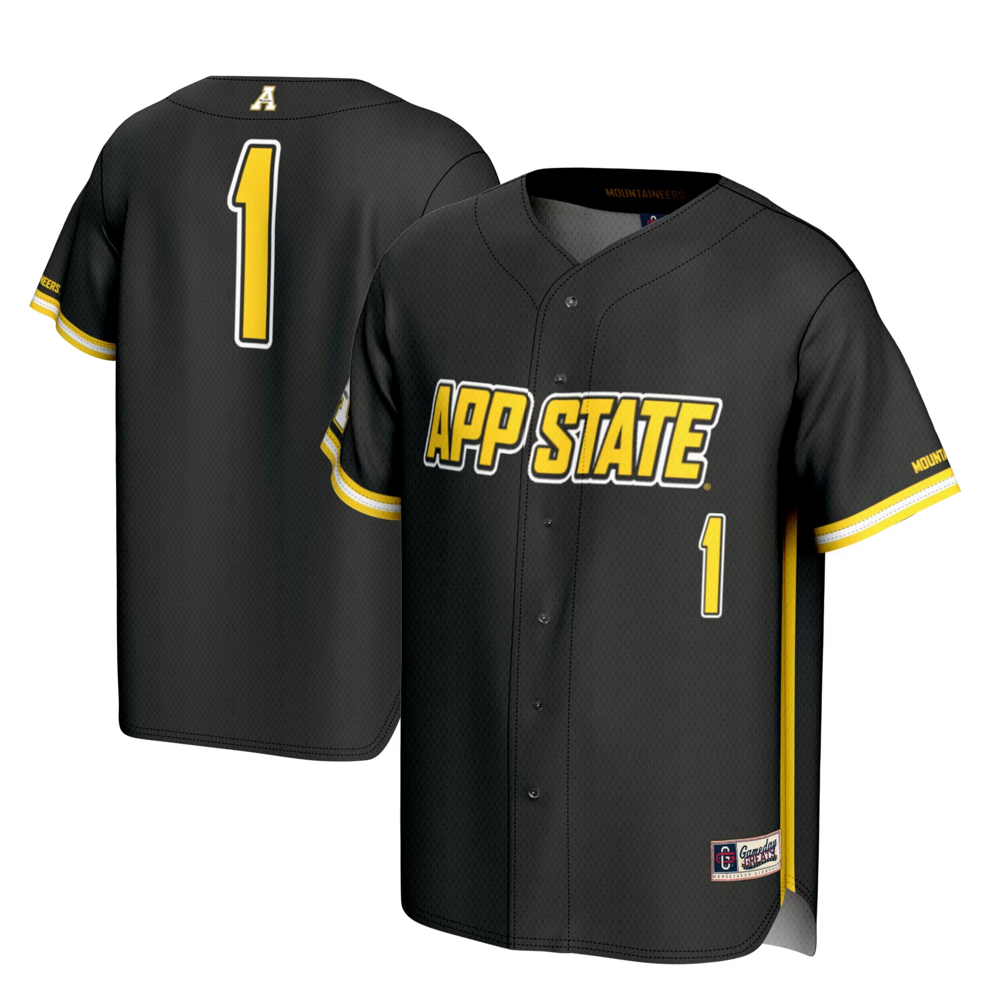 Hunk Wear - #1 Appalachian State Mountaineers GameDay Greats Youth Lightweight Baseball Fashion Jersey - Black