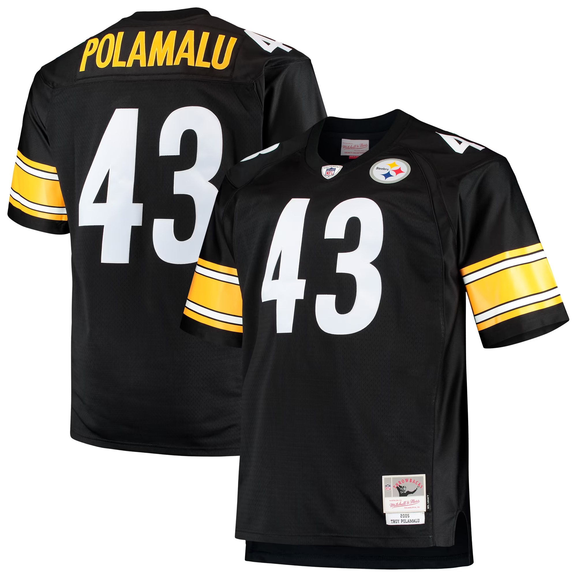 Hunk Wear - Troy Polamalu Pittsburgh Steelers Mitchell & Ness Big & Tall 2005 Retired Player Replica Jersey - Black