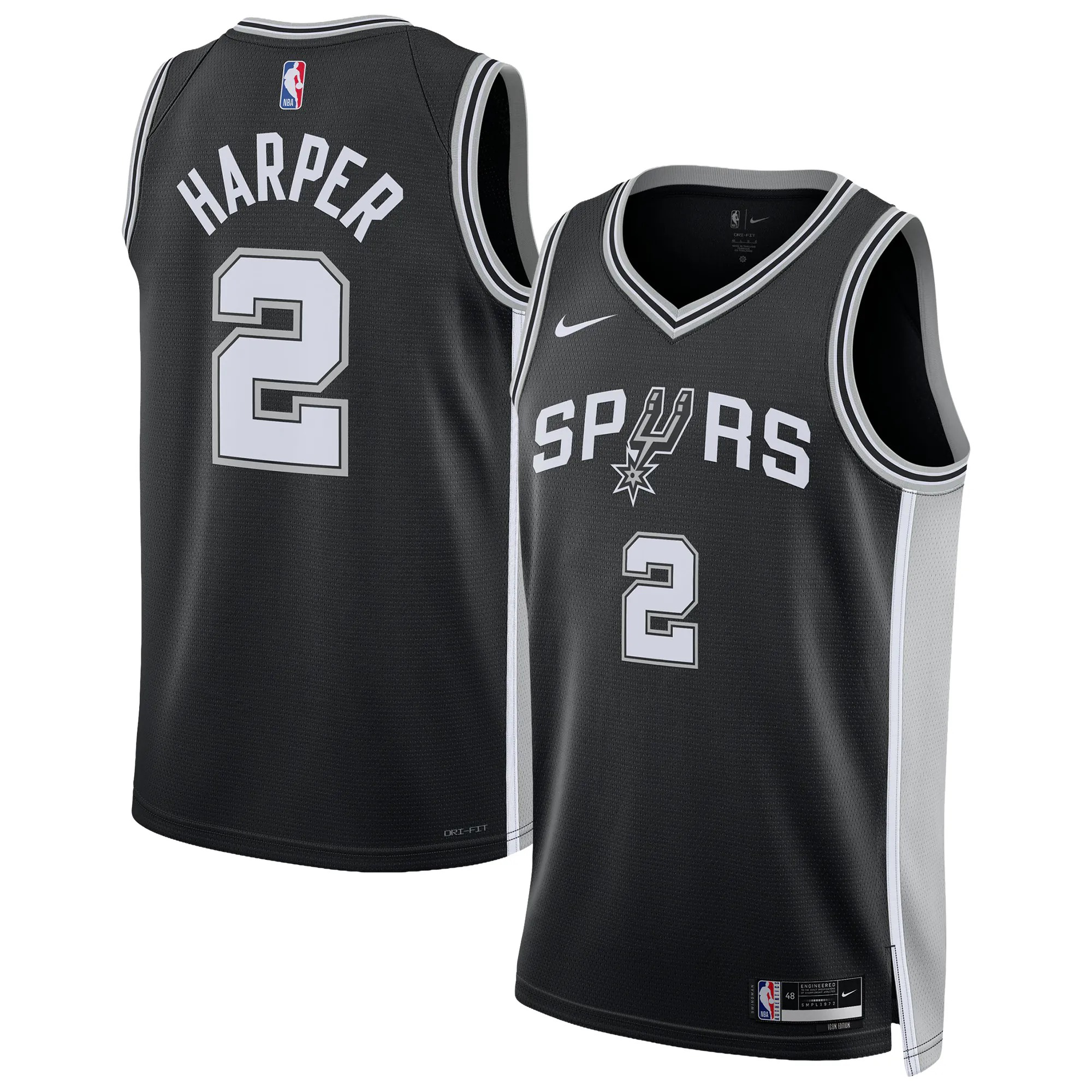 Hunk Wear - Dylan Harper San Antonio Spurs Nike Unisex Swingman Jersey - Icon Edition - Black