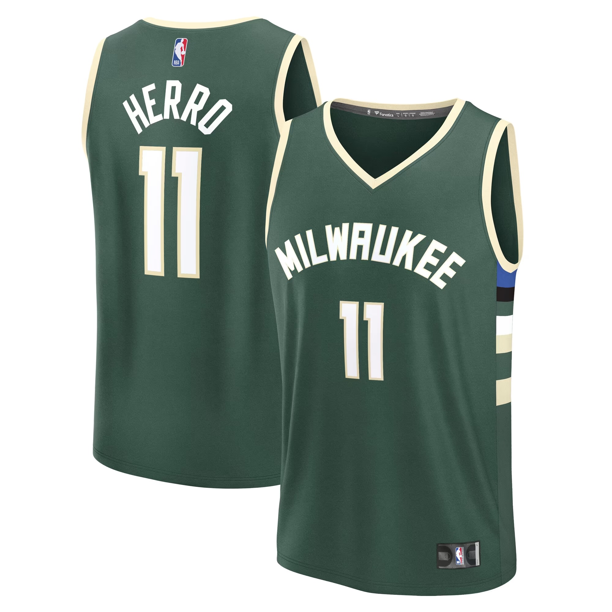Hunk Wear - Tyler Herro Milwaukee Bucks Fanatics Youth Fast Break Replica Jersey - Hunter Green - Icon Edition