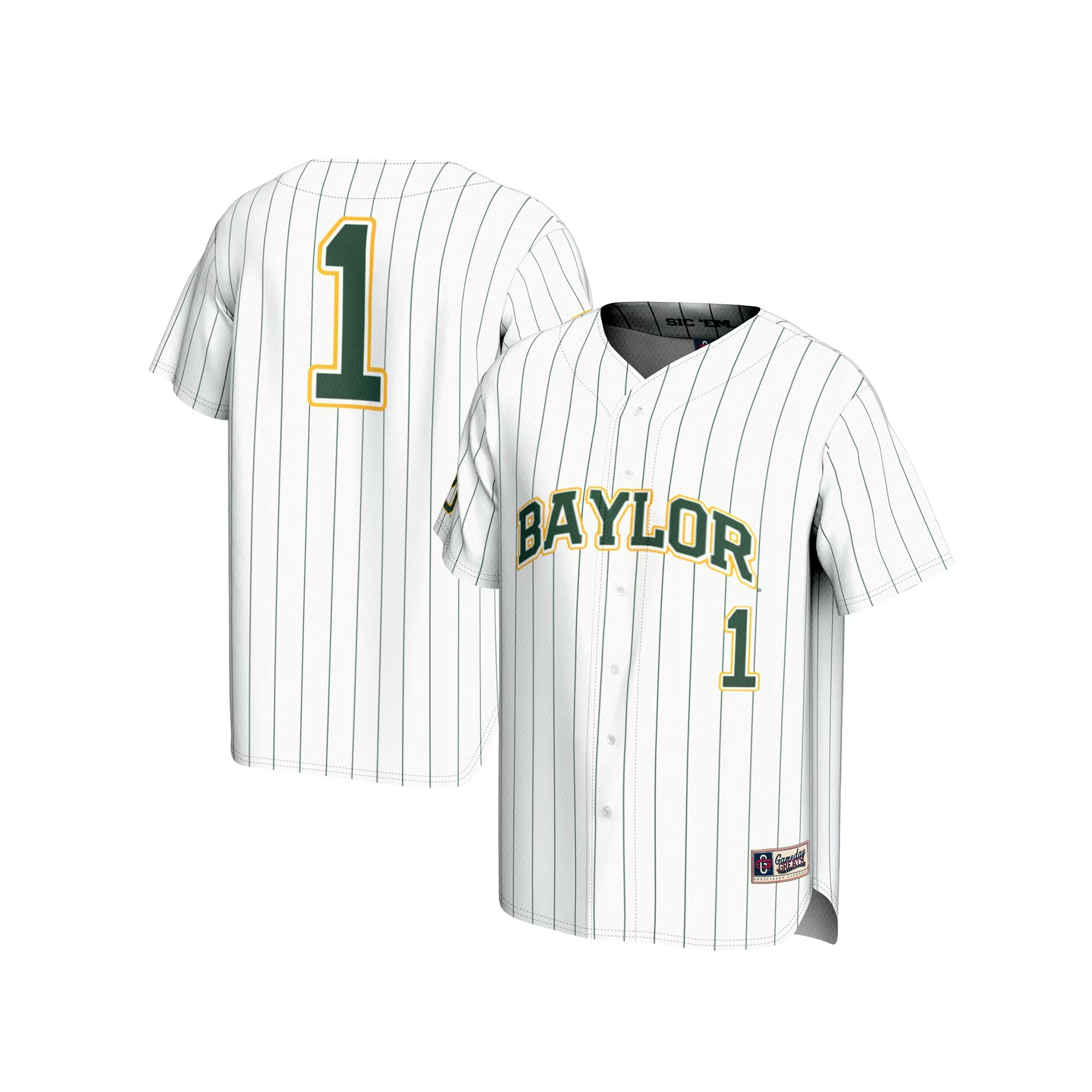 Hunk Wear - #1 Baylor Bears GameDay Greats Youth Lightweight Baseball Fashion Jersey - White