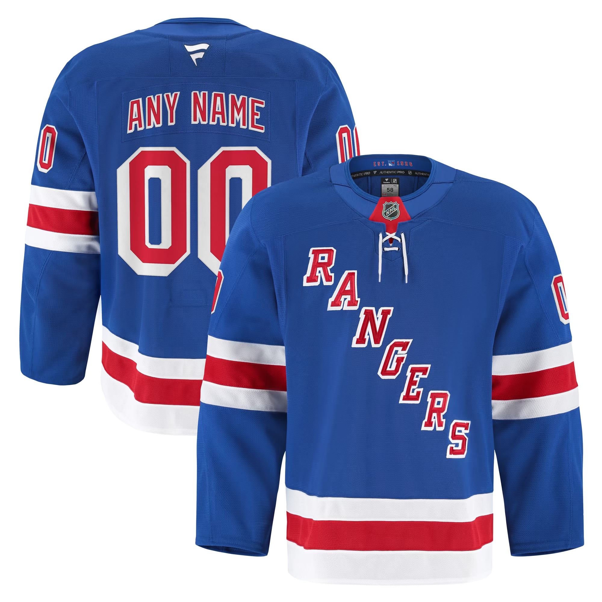 Hunk Wear - New York Rangers Fanatics Home Authentic Pro Custom Jersey - Royal
