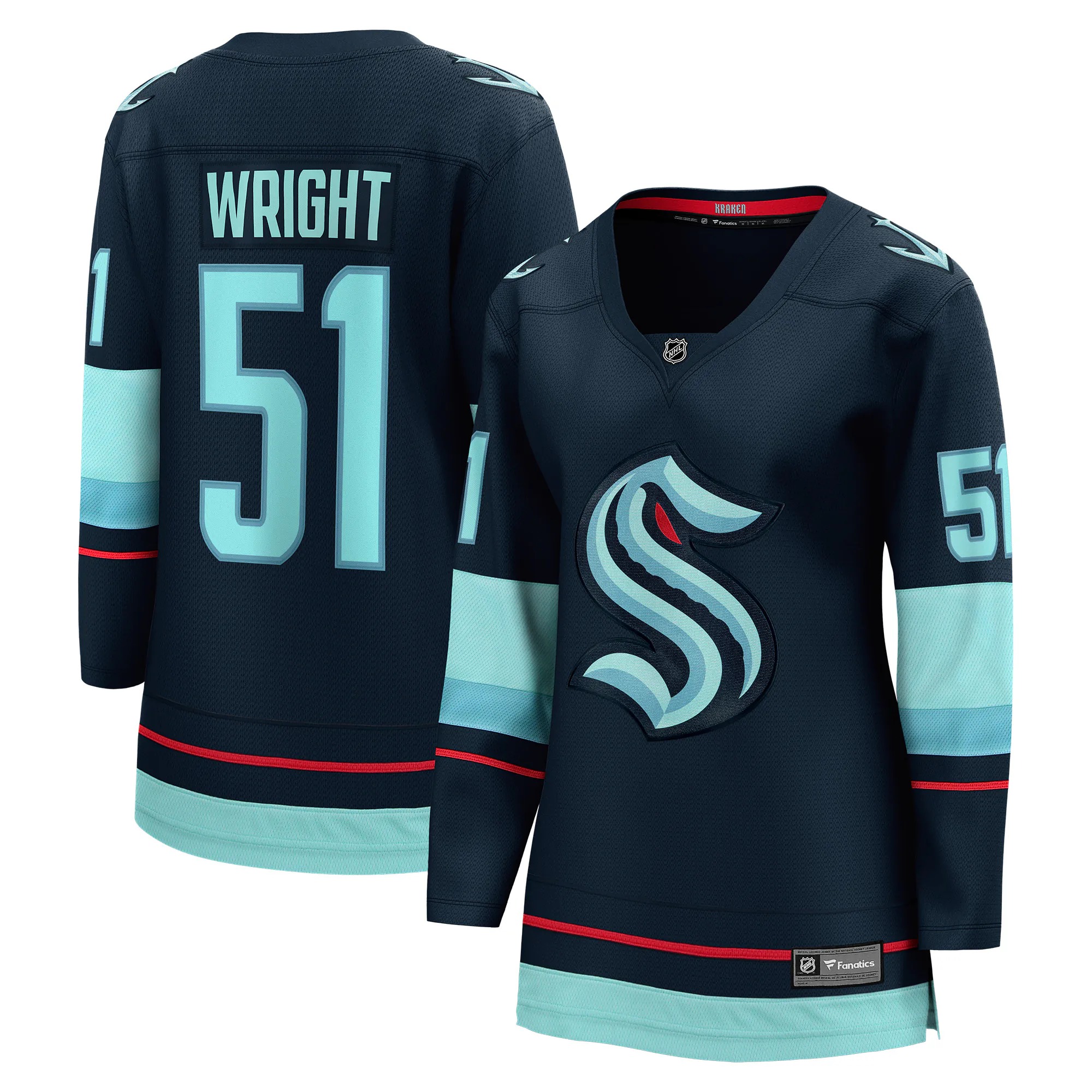 Hunk Wear - Shane Wright Seattle Kraken Fanatics Women's Home Breakaway Jersey - Deep Sea Blue