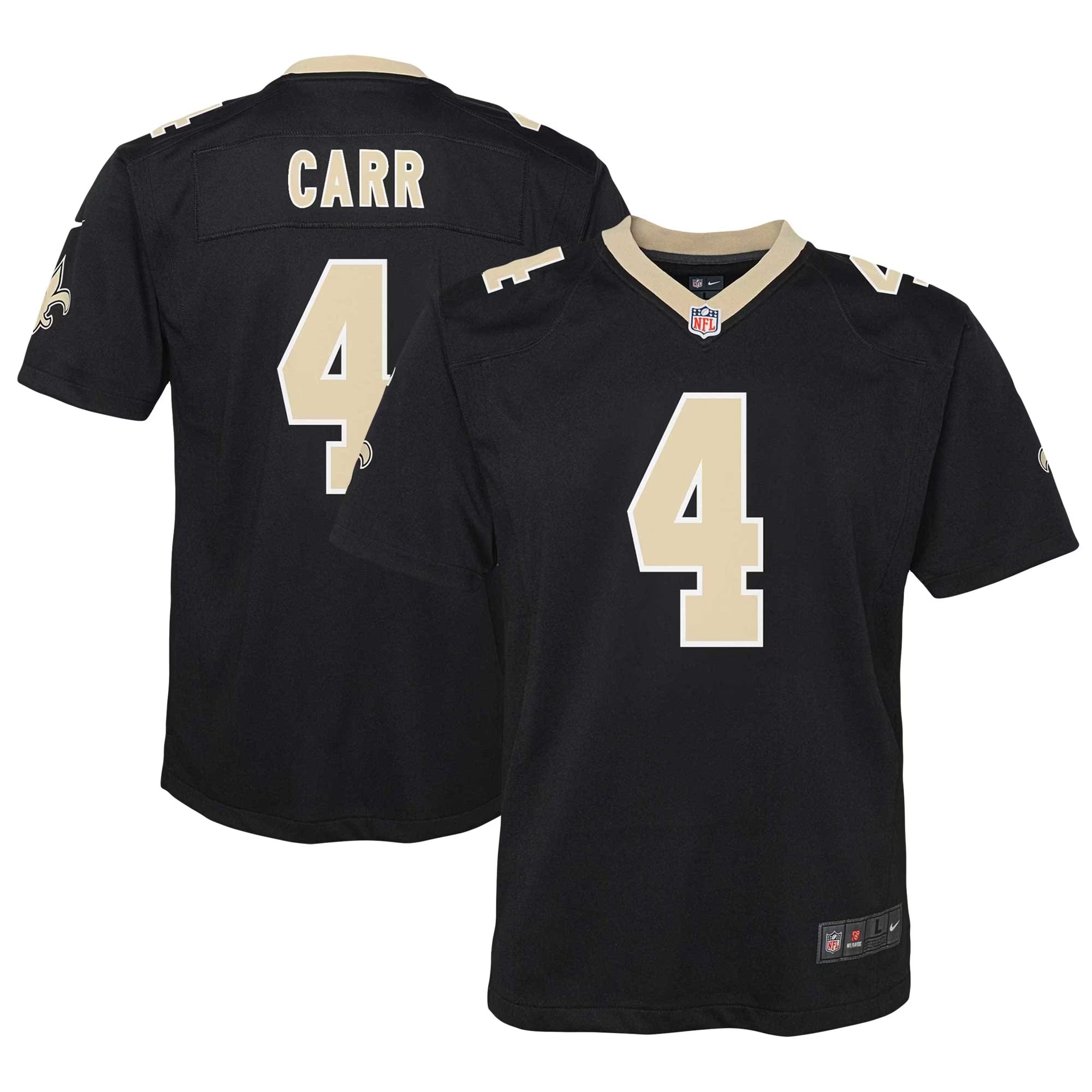 Hunk Wear - Derek Carr New Orleans Saints Nike Youth Game Jersey - Black