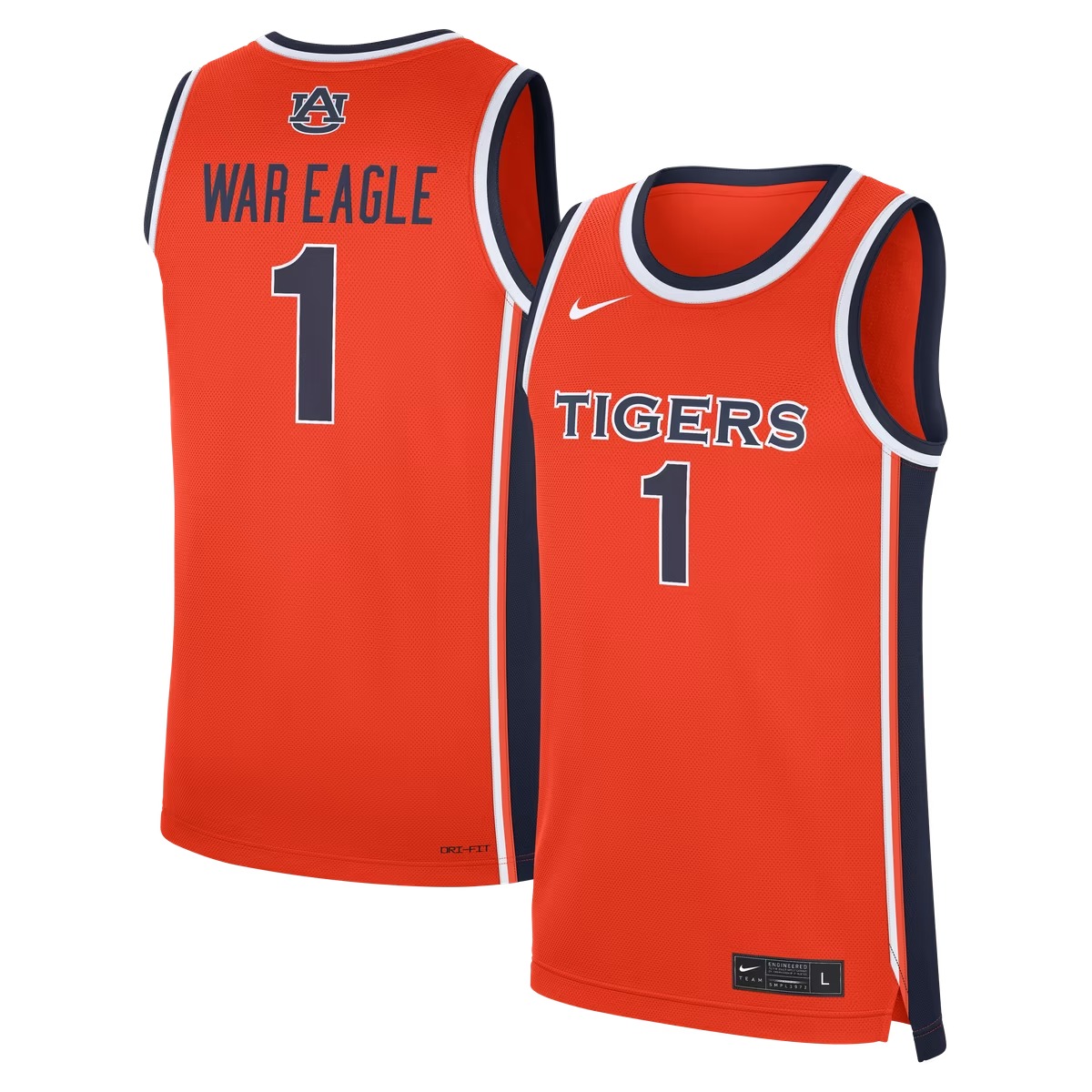 Hunk Wear - Auburn Tigers Nike #1 Alternate War Eagle Replica Basketball Jersey - Orange
