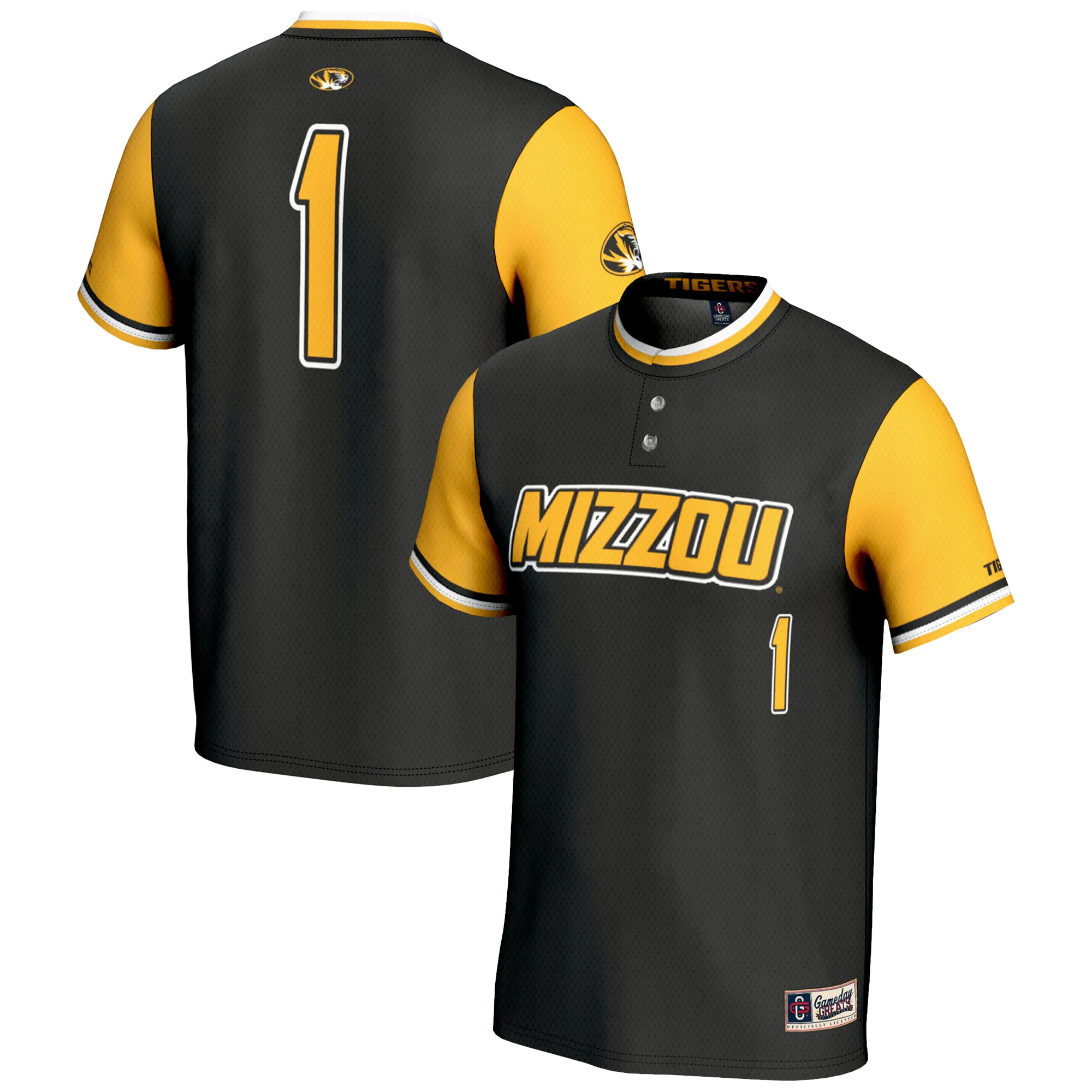 Hunk Wear - #1 Missouri Tigers GameDay Greats Unisex Lightweight Softball Jersey - Black