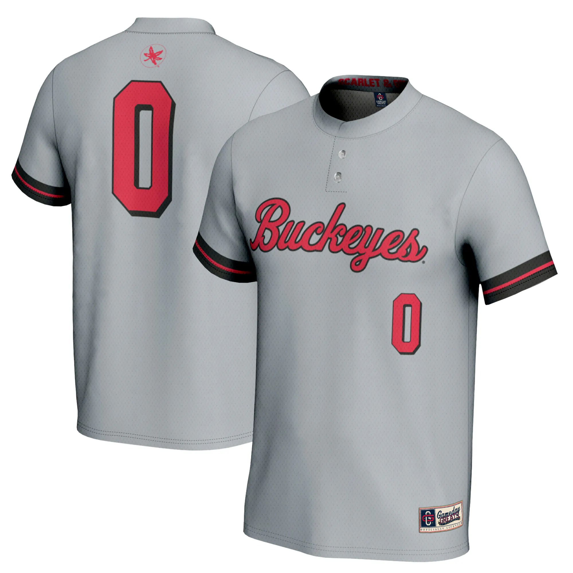 Hunk Wear - #0 Ohio State Buckeyes GameDay Greats Youth Softball Lightweight Fashion Jersey - Gray