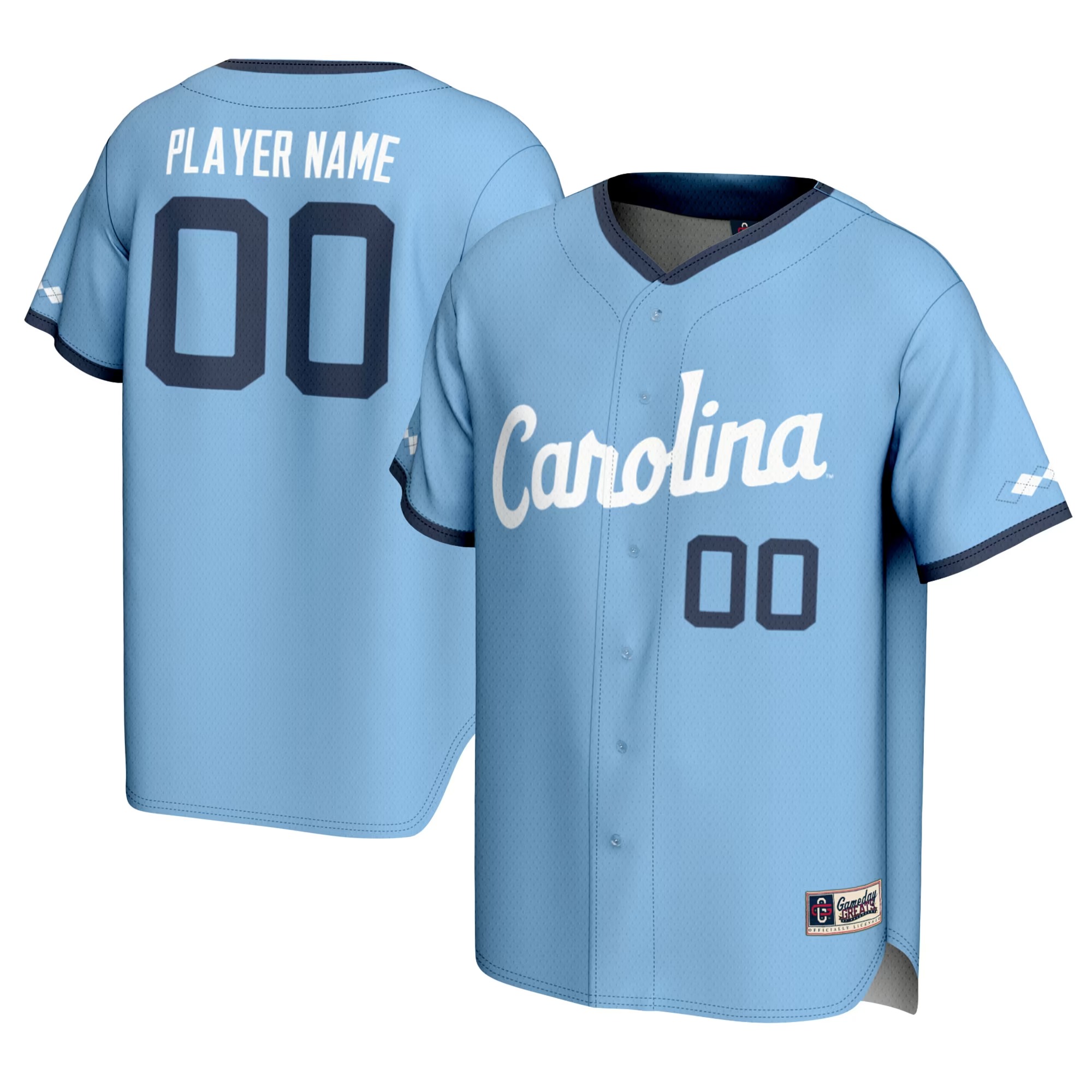 Hunk Wear - North Carolina Tar Heels GameDay Greats NIL Pick-A-Player Lightweight Baseball Jersey - Carolina Blue