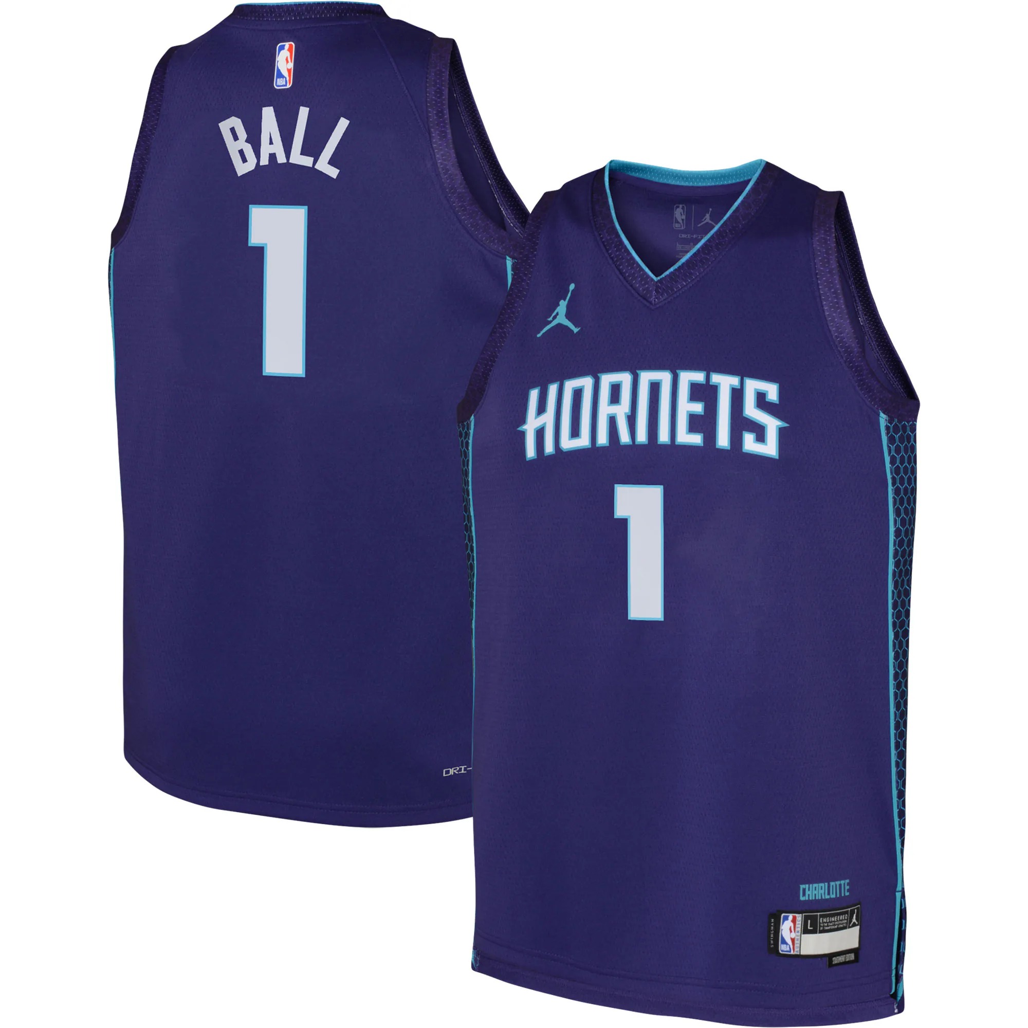 Hunk Wear - LaMelo Ball Charlotte Hornets Jordan Brand Youth Swingman Jersey - Statement Edition - Purple