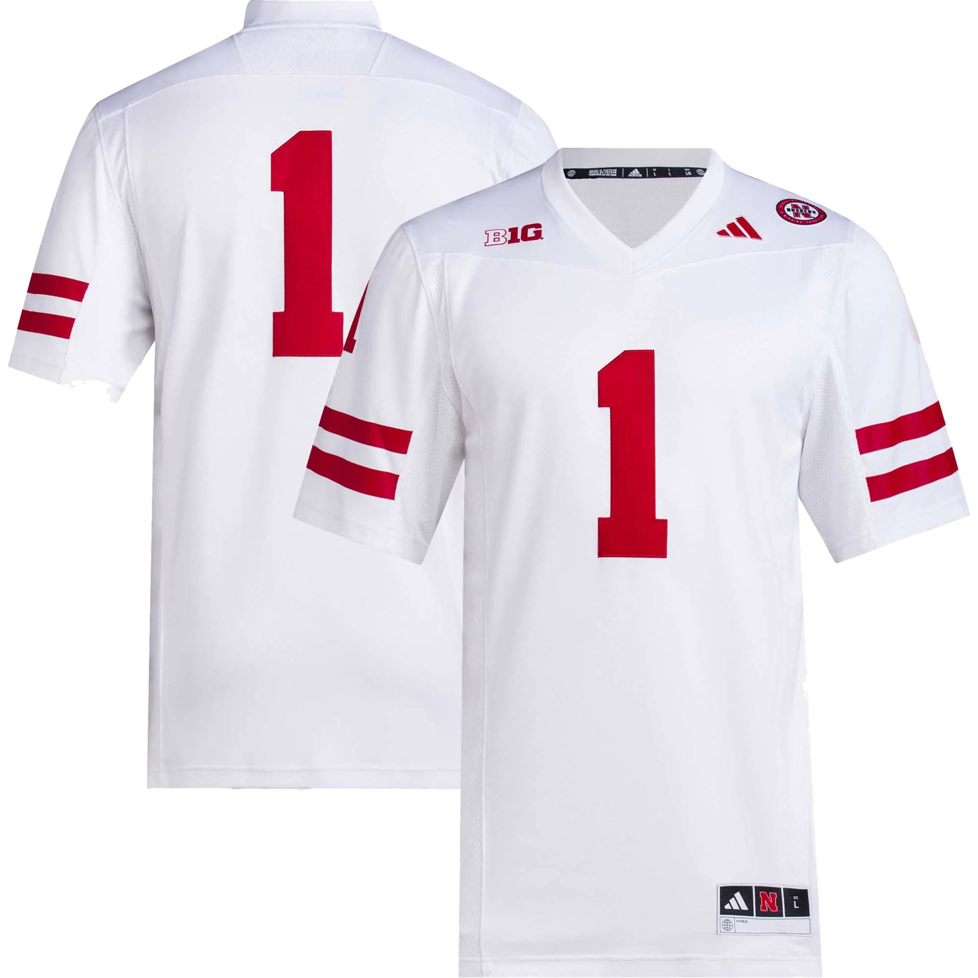 Hunk Wear - #1 Nebraska Huskers adidas Premier Football Jersey - White