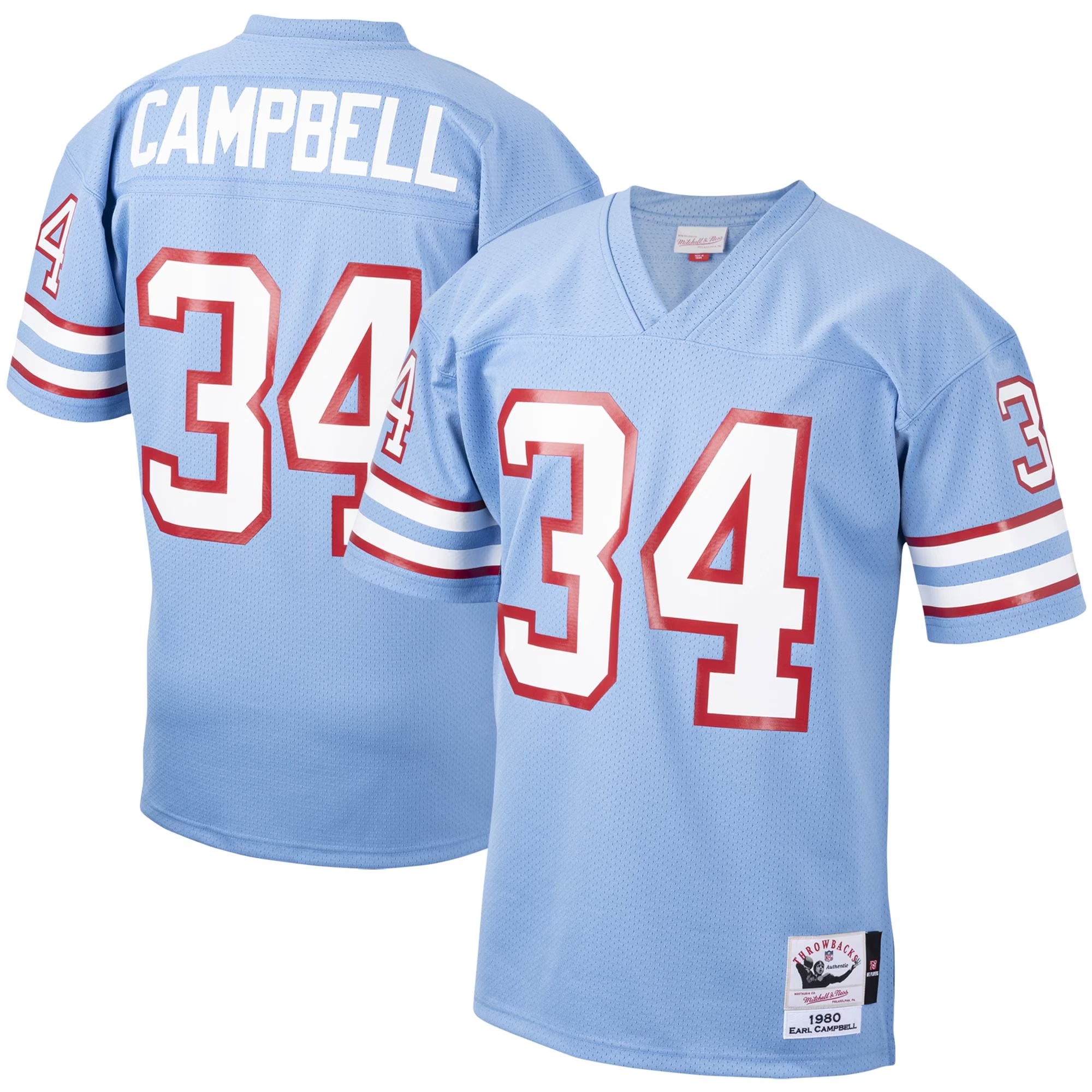 Hunk Wear - Earl Campbell Houston Oilers 1980 Mitchell & Ness Authentic Throwback Retired Player Jersey - Light Blue