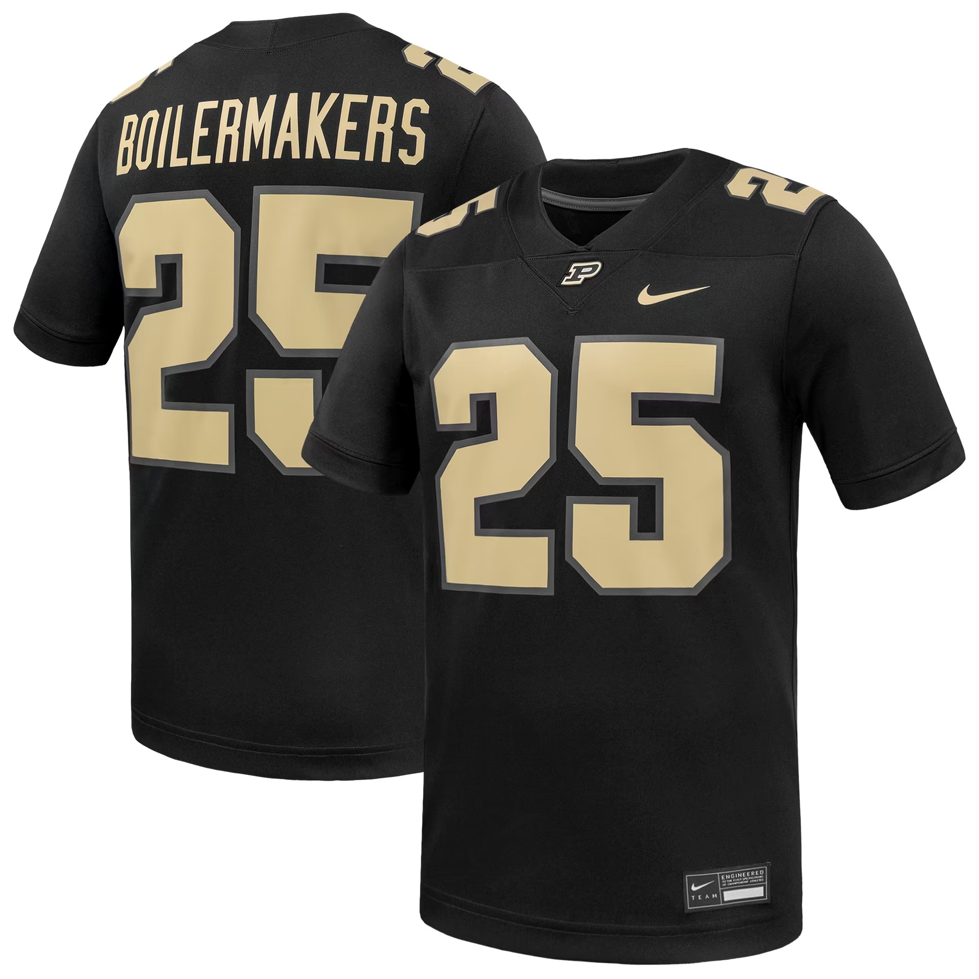 Hunk Wear - #25 Purdue Boilermakers Nike Alternate Game Football Jersey - Black