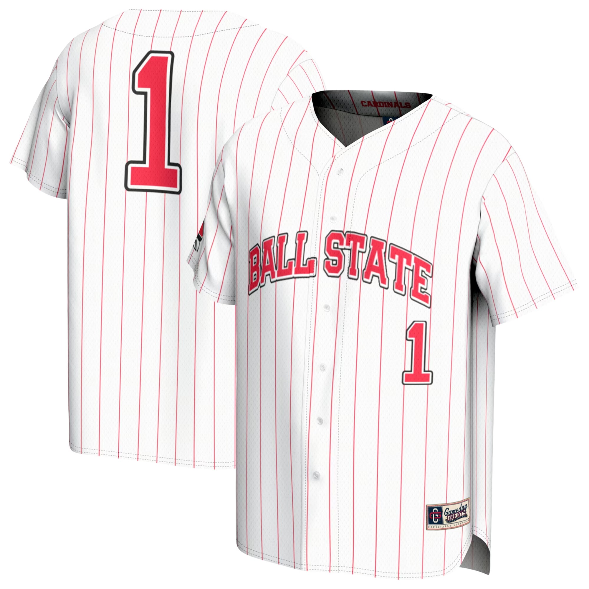 Hunk Wear - #1 Ball State Cardinals GameDay Greats Youth Lightweight Collegiate Baseball Fashion Jersey - White