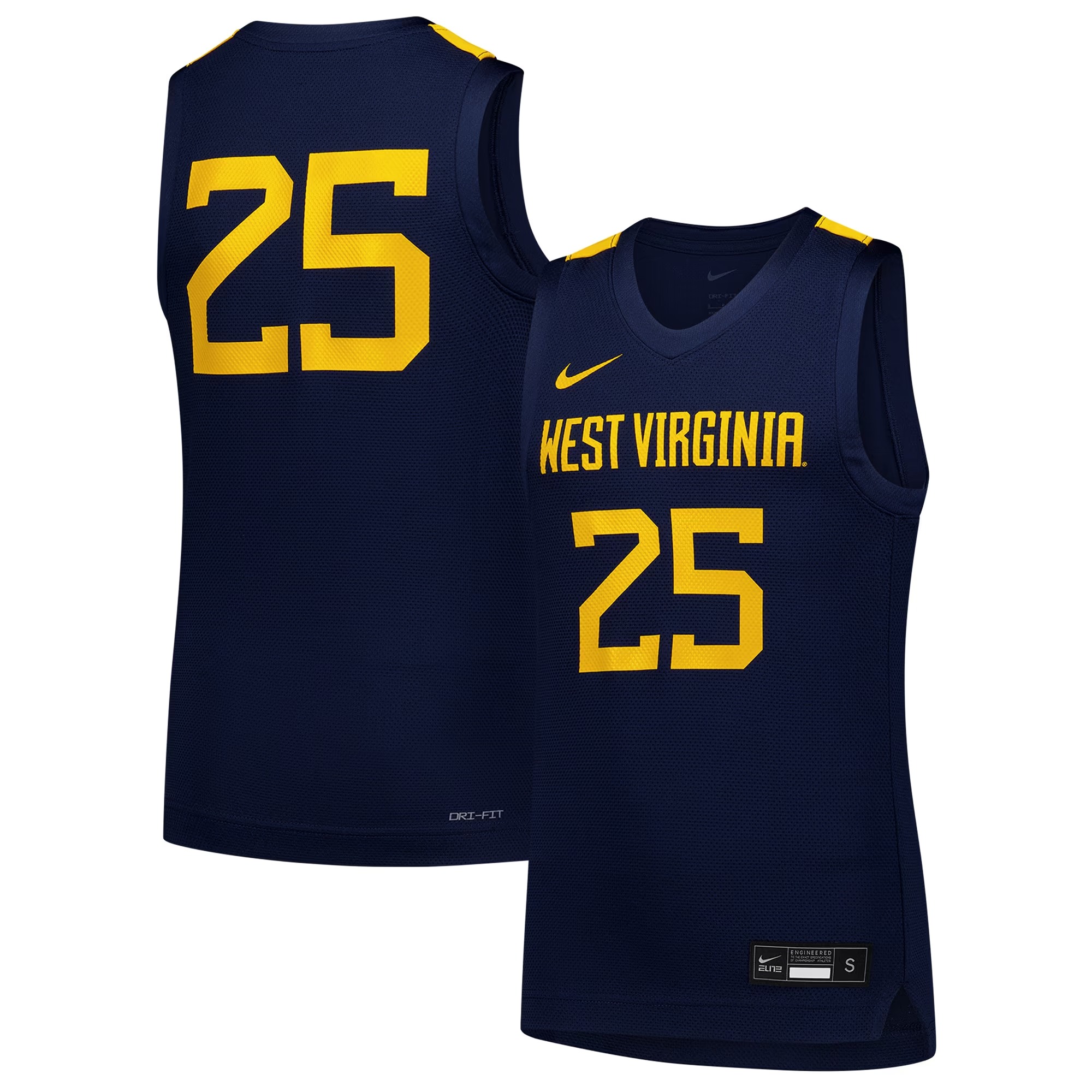 Hunk Wear - #25 West Virginia Mountaineers Nike Youth Replica Basketball Jersey - Navy