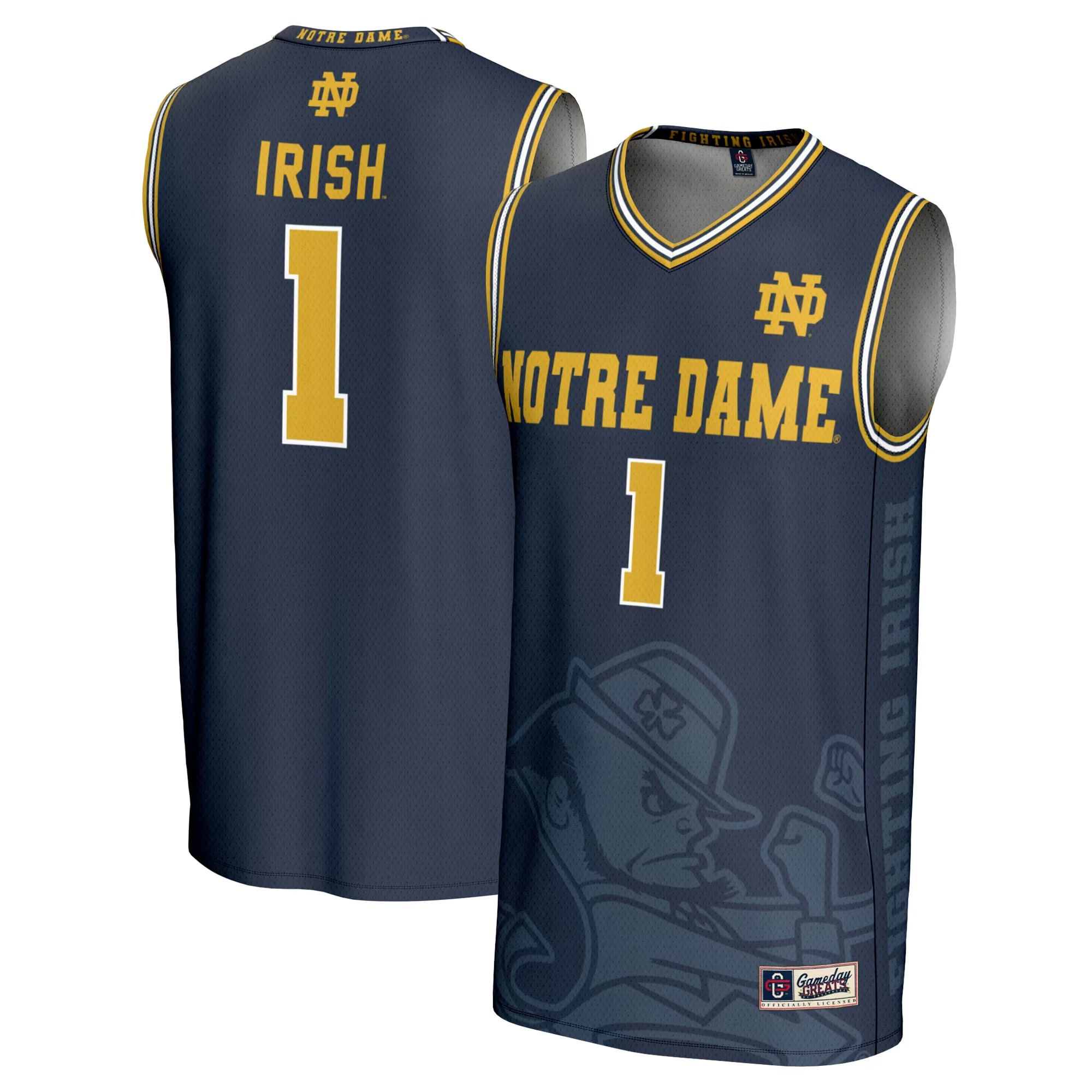 Hunk Wear - #1 Notre Dame Fighting Irish GameDay Greats Youth Icon Print Lightweight Basketball Fashion Jersey - Navy