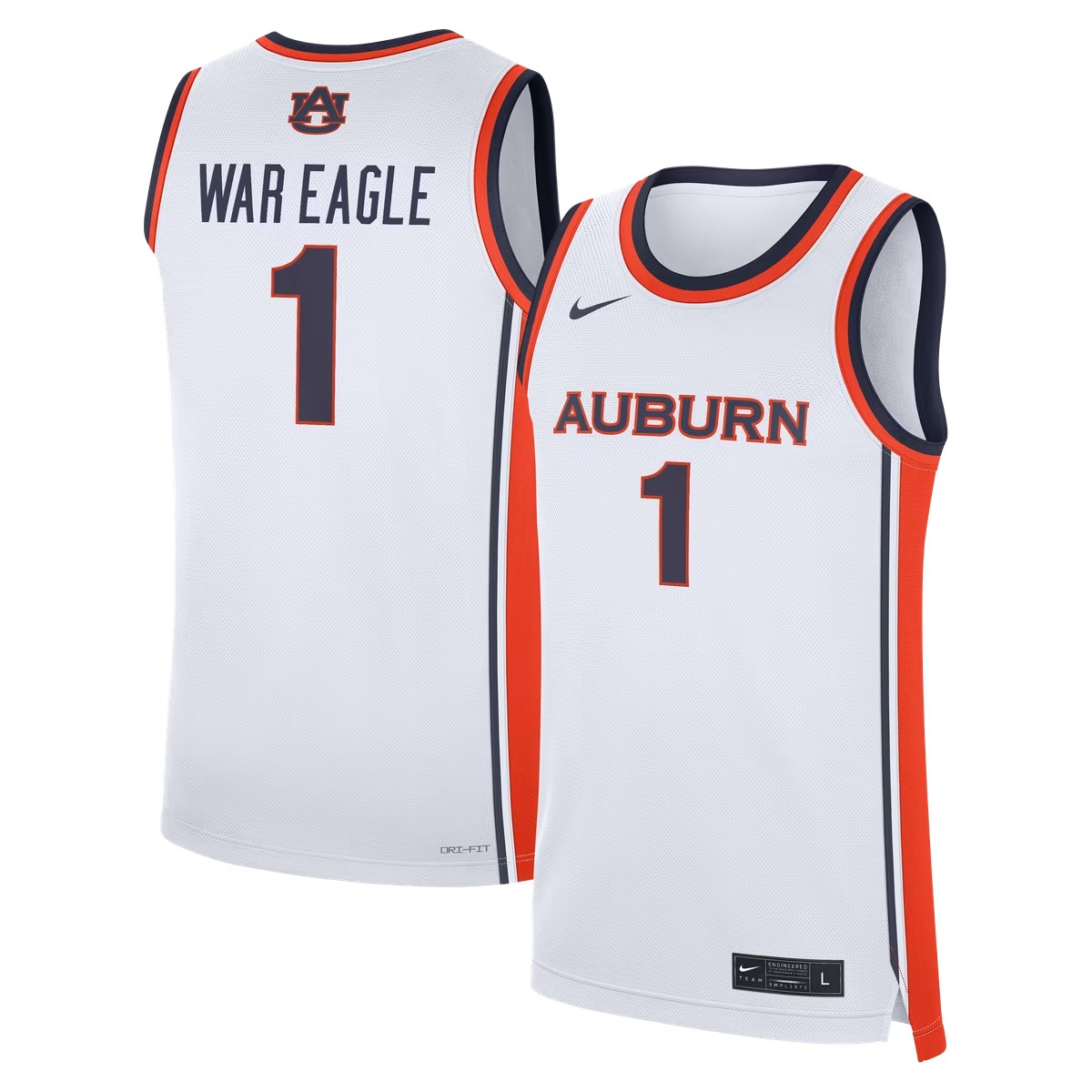 Hunk Wear - Auburn Tigers Nike #1 Home War Eagle Replica Basketball Jersey - White