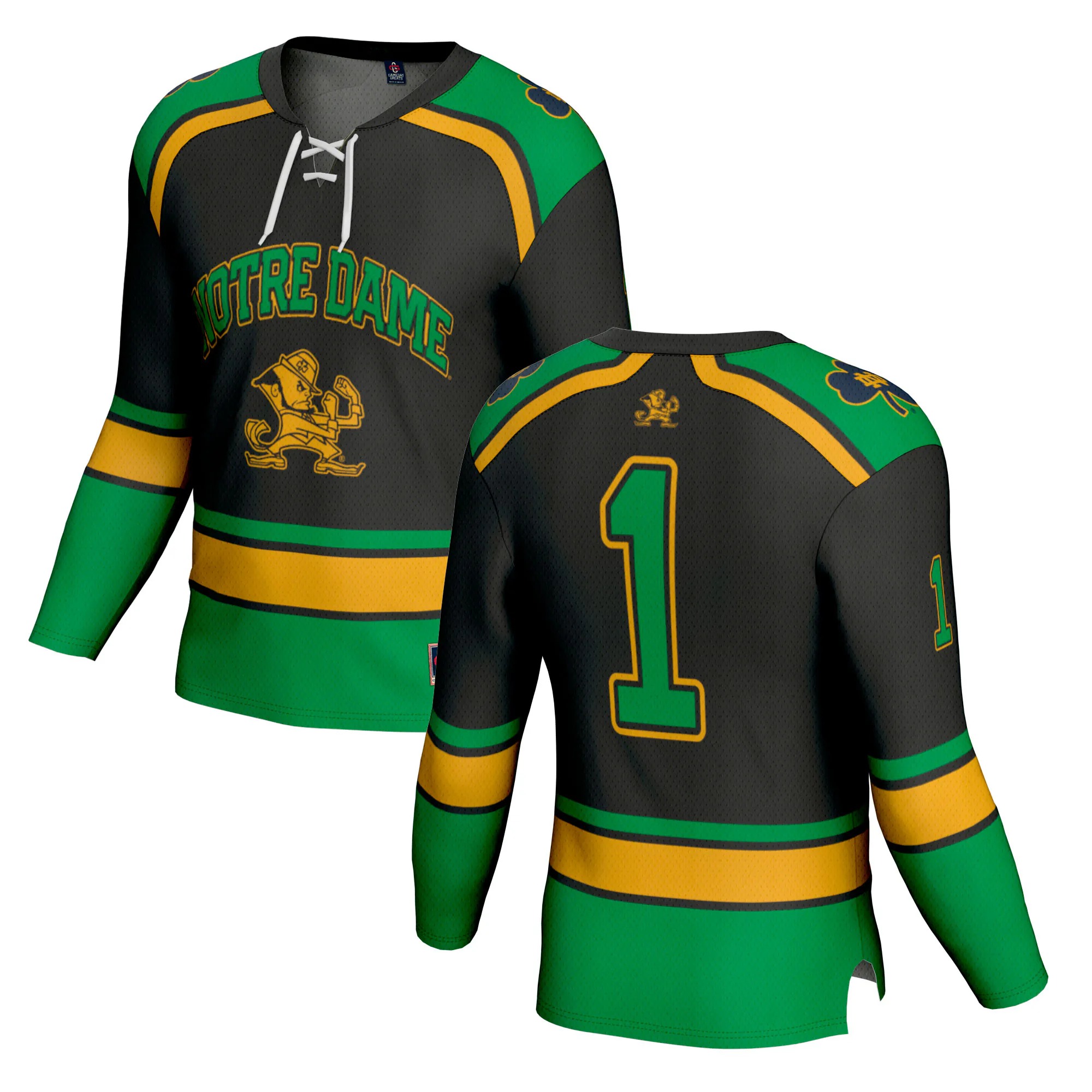 Hunk Wear - #1 Notre Dame Fighting Irish GameDay Greats Youth Lightweight Collegiate Hockey Fashion Jersey - Black