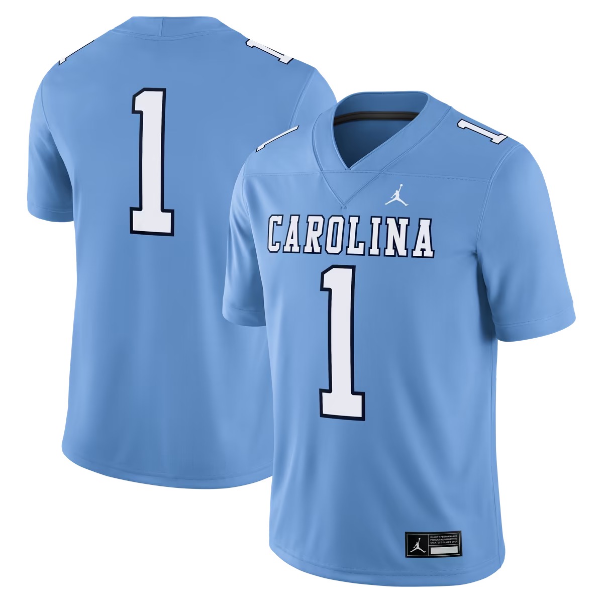 Hunk Wear - #1 North Carolina Tar Heels Jordan Brand Alternate Game Football Jersey - Carolina Blue