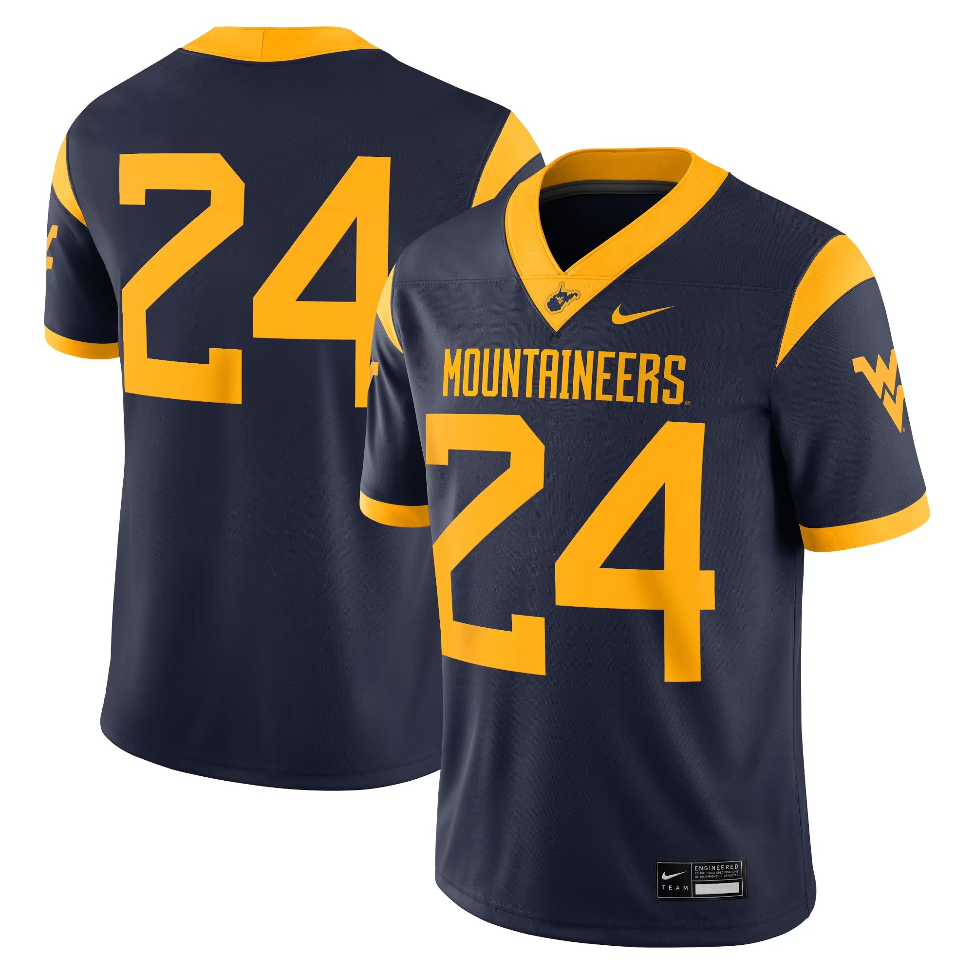 Hunk Wear - #24 West Virginia Mountaineers Nike Game Jersey - Navy