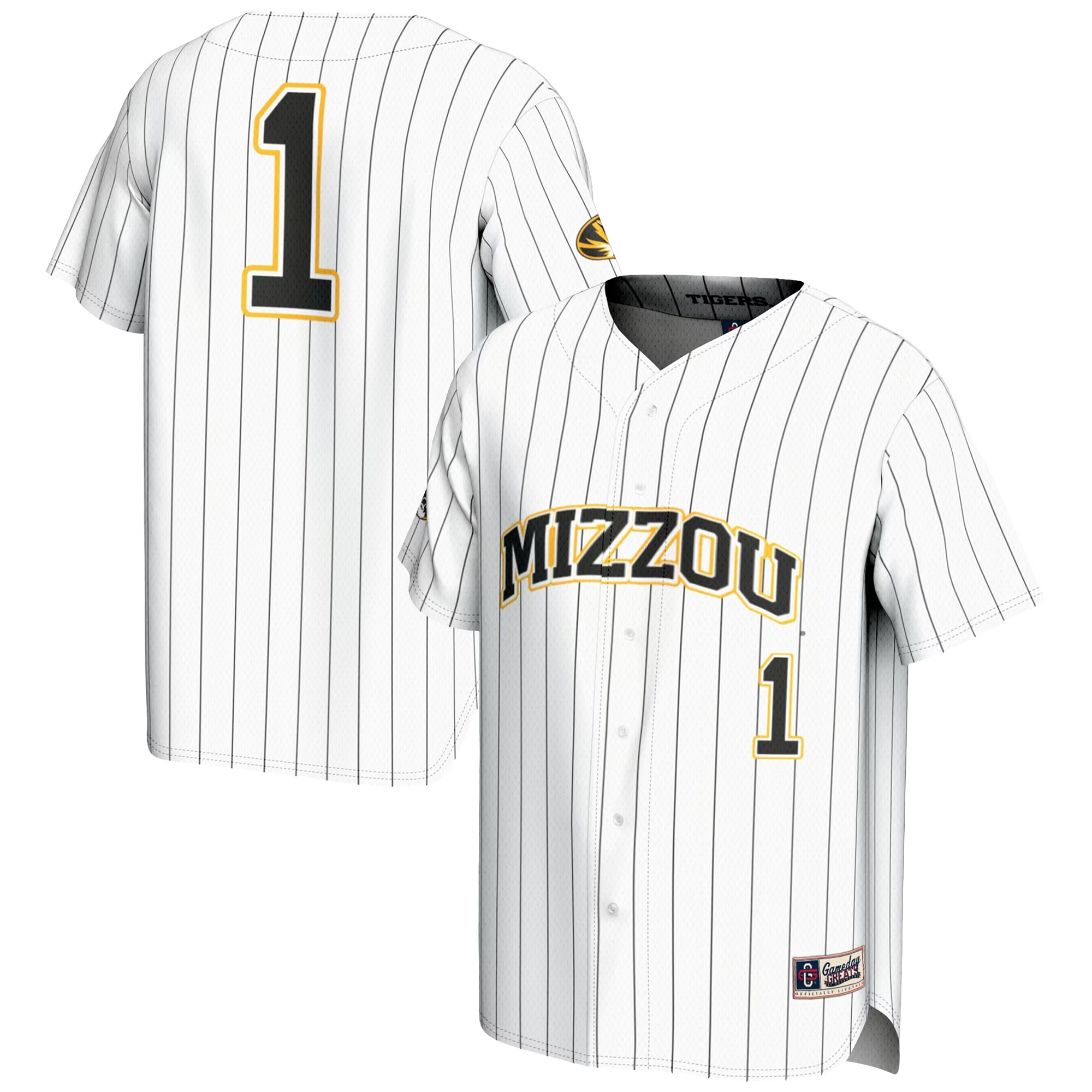 Hunk Wear - #1 Missouri Tigers GameDay Greats Lightweight Baseball Jersey - White