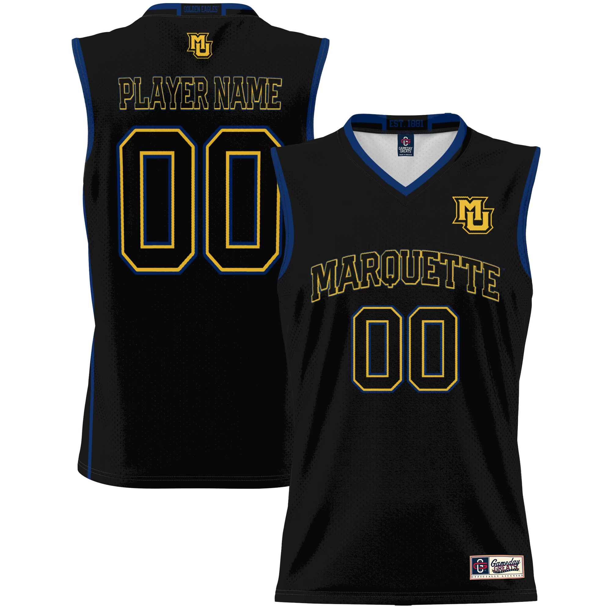 Hunk Wear - Marquette Golden Eagles GameDay Greats Unisex Lightweight NIL Pick-A-Player Women's Basketball Jersey - Black