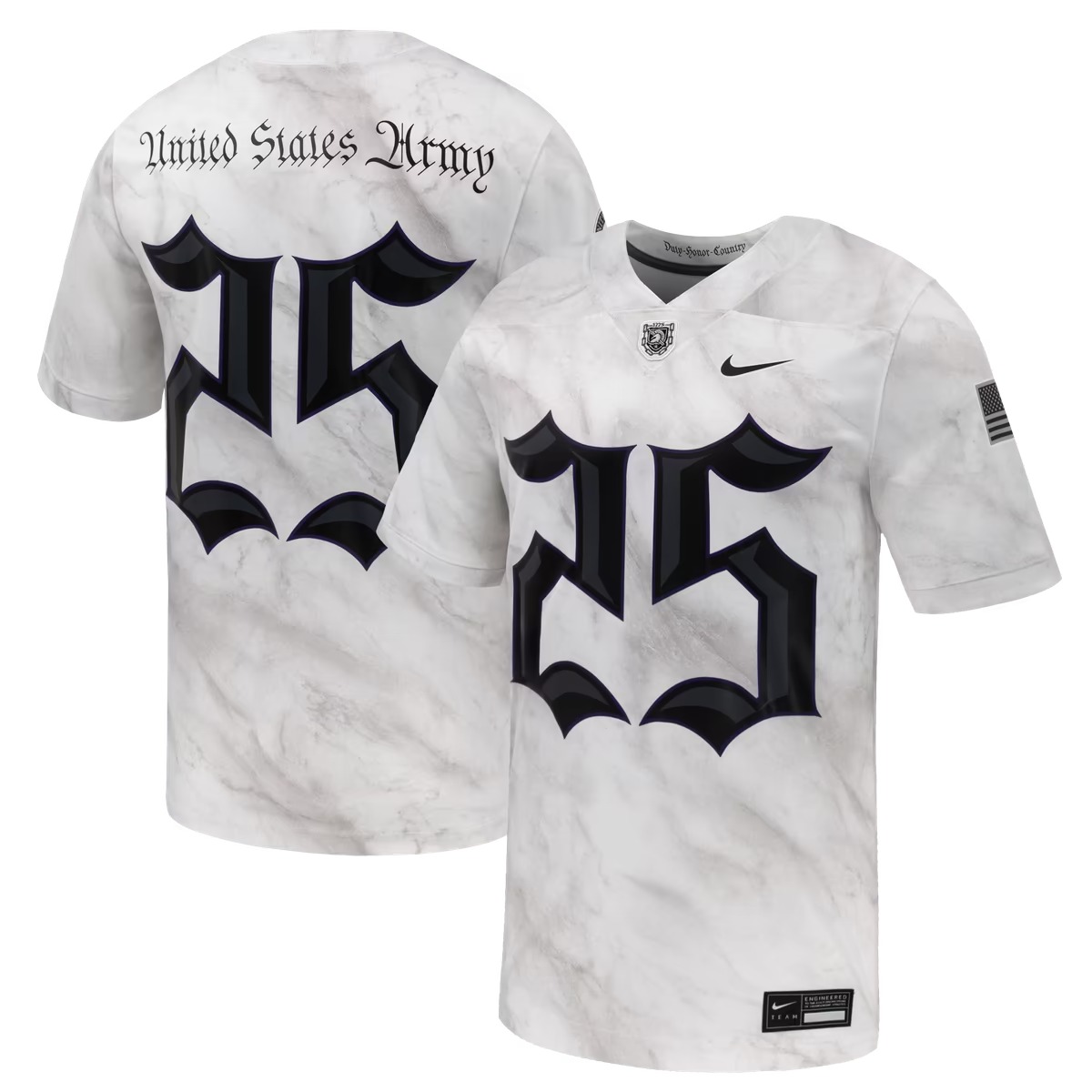 Hunk Wear - #25 Army Black Knights Nike Army 250 Collection Game Football Jersey - White