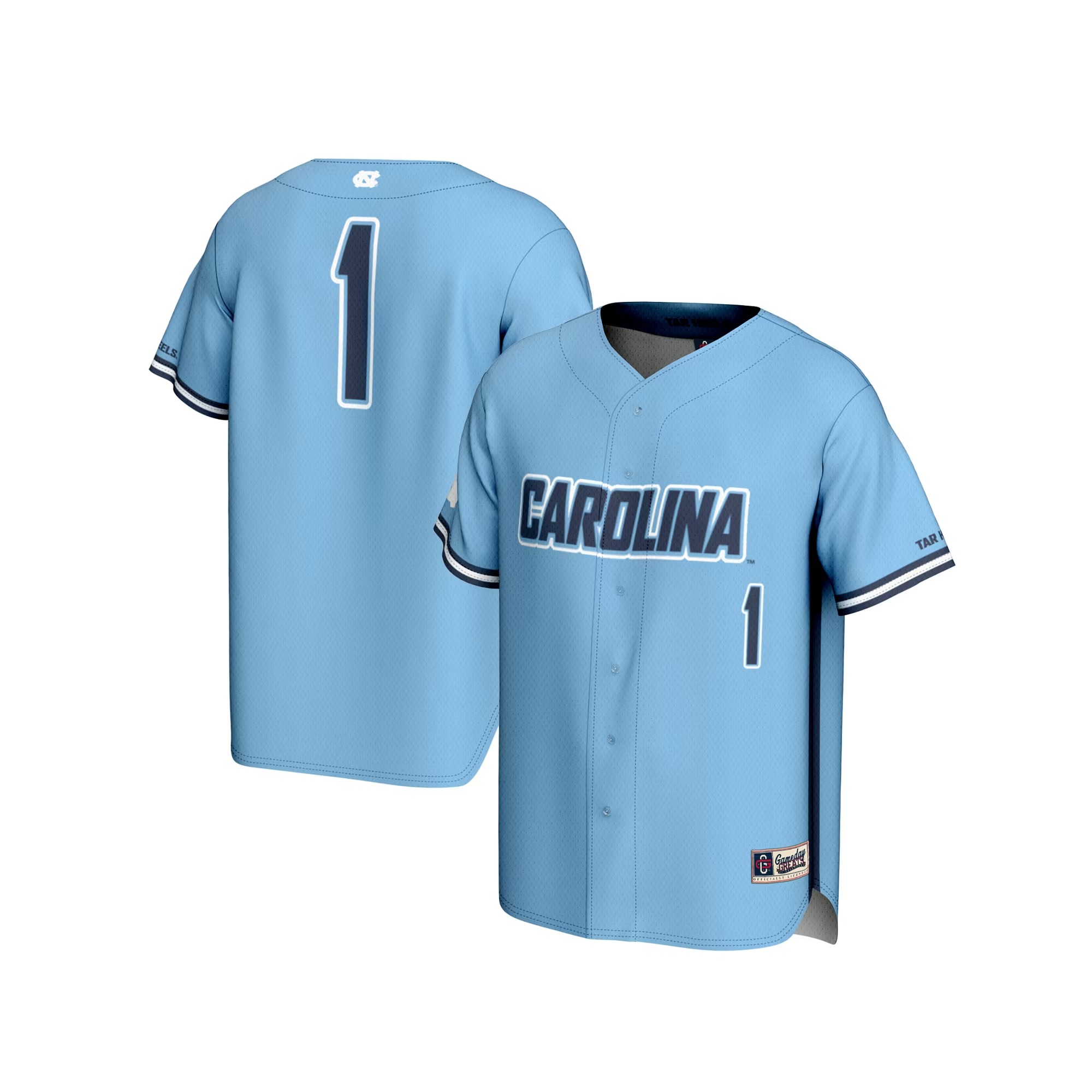 Hunk Wear - #1 North Carolina Tar Heels GameDay Greats Unisex Lightweight Baseball Fashion Jersey - Carolina Blue