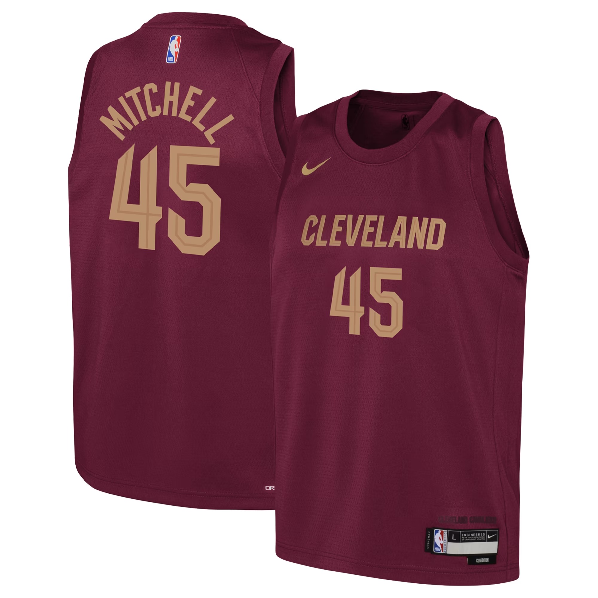Hunk Wear - Donovan Mitchell Cleveland Cavaliers Nike Youth Swingman Jersey - Icon Edition - Wine