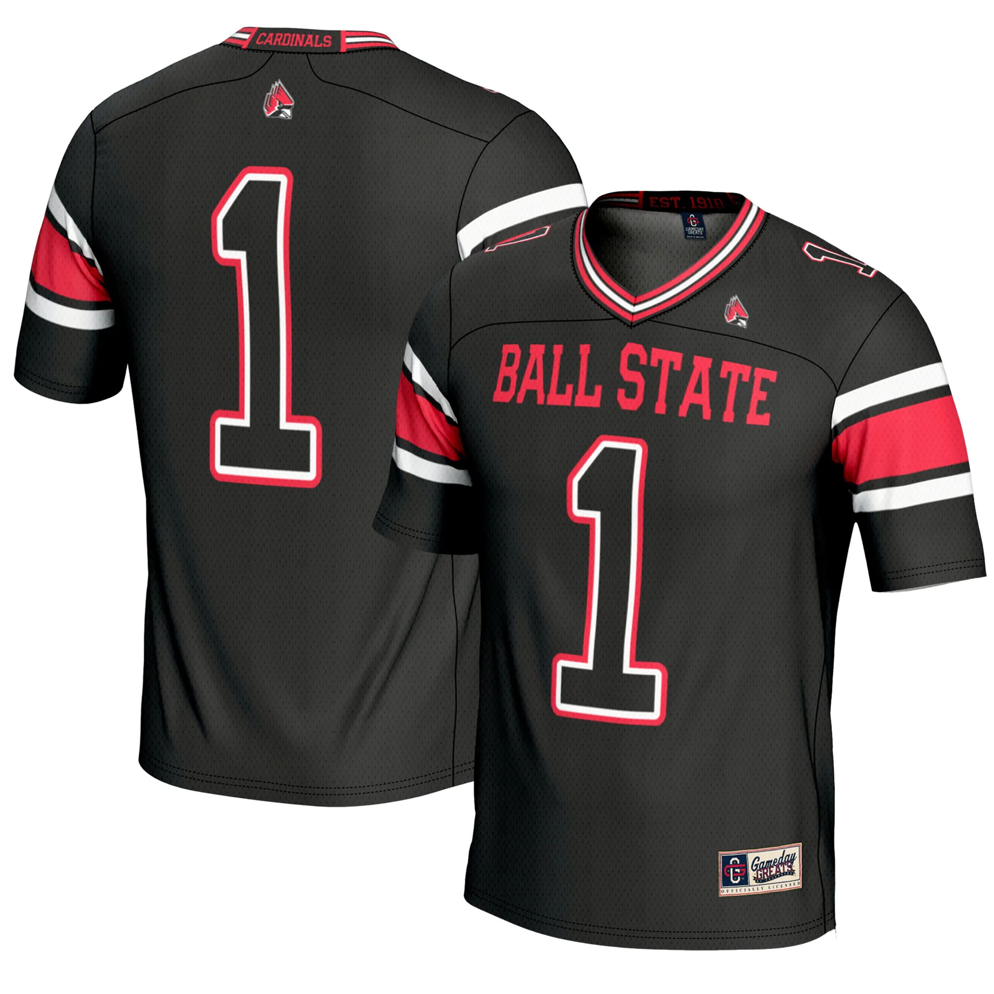 Hunk Wear - #1 Ball State Cardinals GameDay Greats Youth Endzone Football Jersey - Black