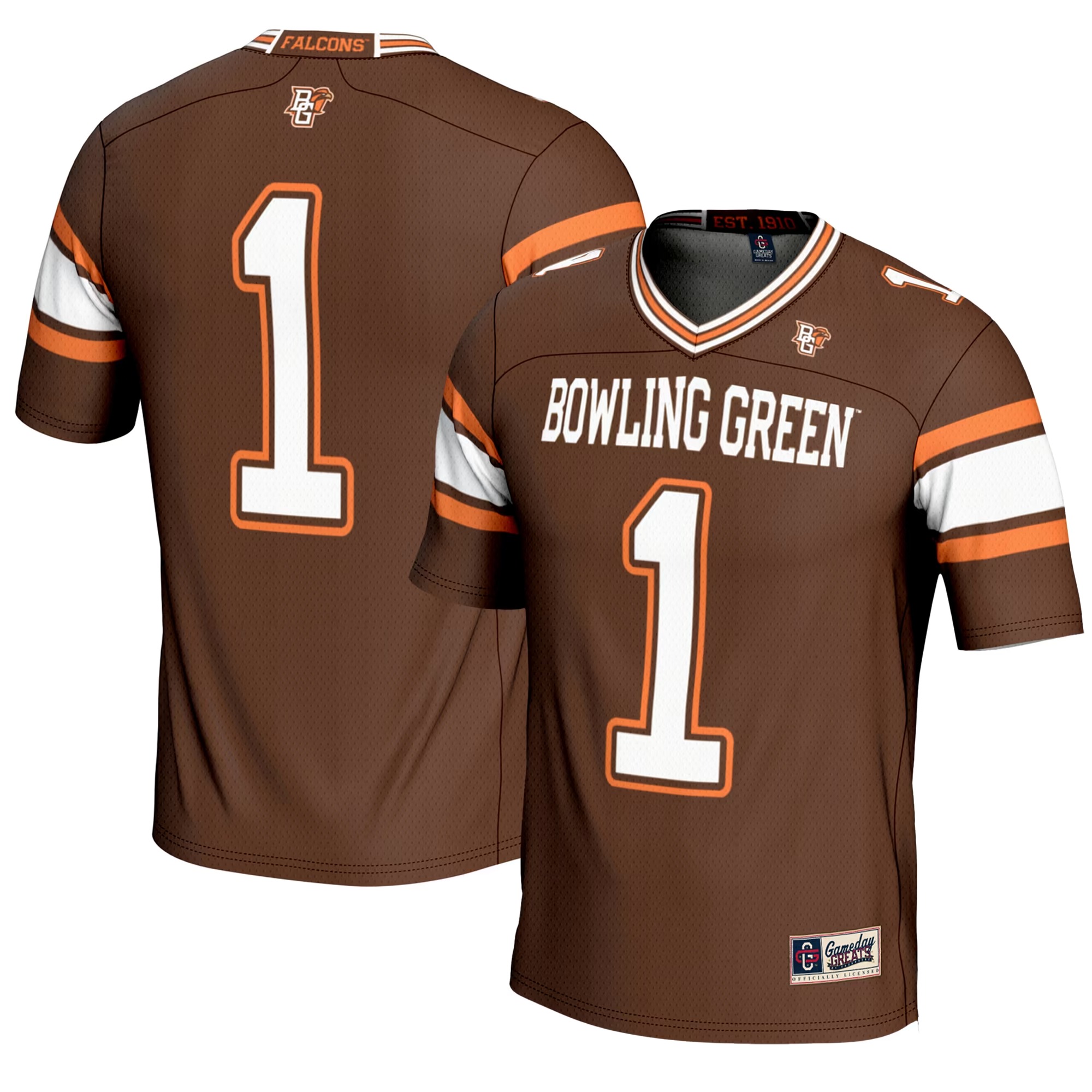 Hunk Wear - #1 Bowling Green St. Falcons GameDay Greats Youth Endzone Football Jersey - Brown
