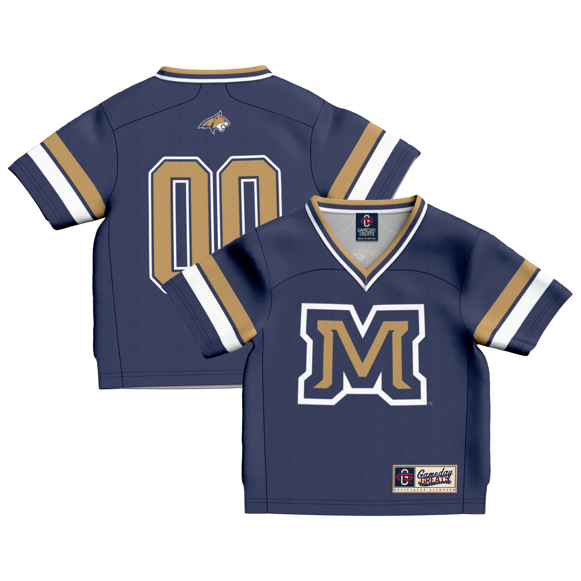 Hunk Wear - #00 Montana State Bobcats GameDay Greats Toddler Lightweight Collegiate Football Fashion Jersey - Navy
