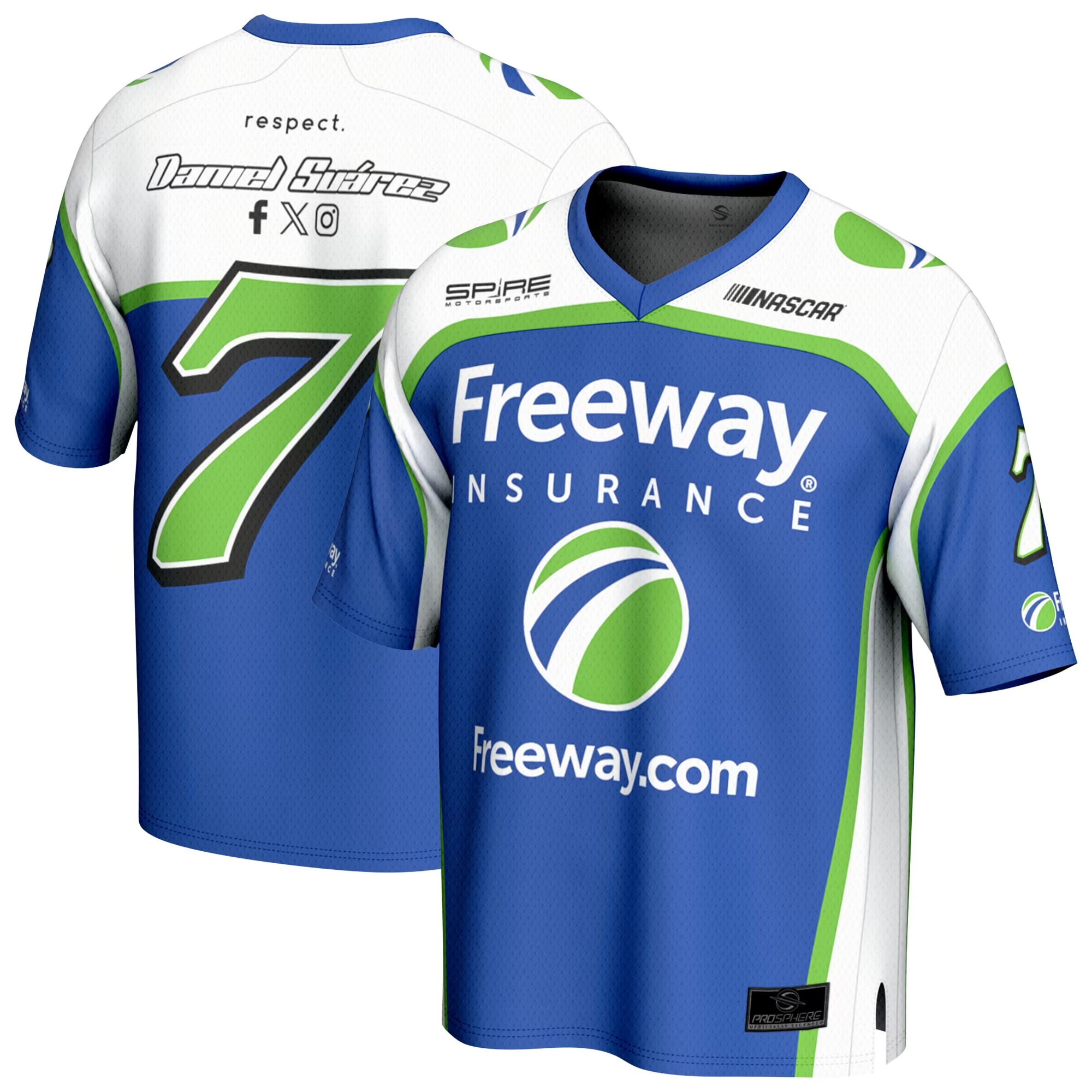 Hunk Wear - Daniel Suarez ProSphere Freeway Insurance Football Fashion Jersey - Blue
