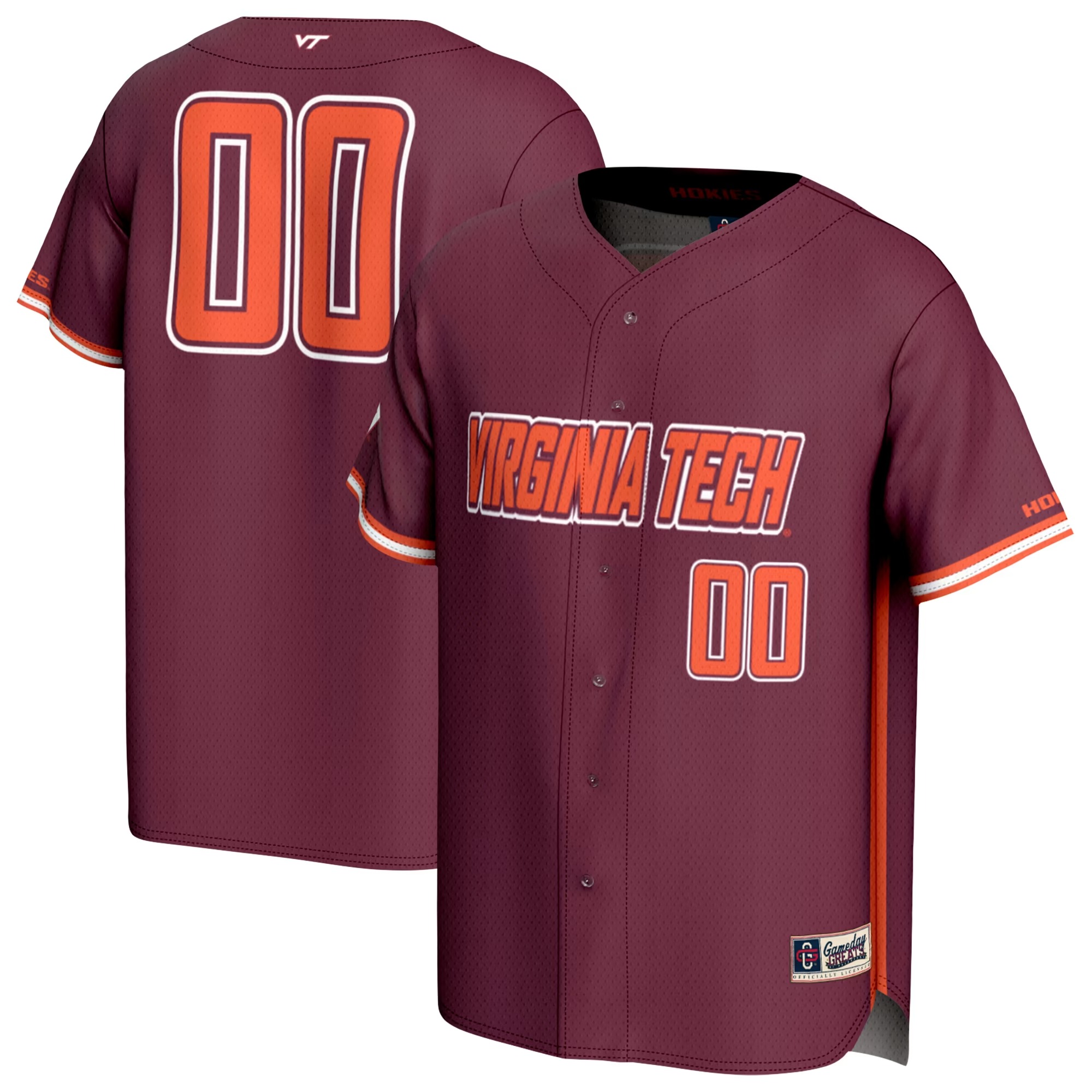 Hunk Wear - #00 Virginia Tech Hokies GameDay Greats Adult Lightweight Collegiate Baseball Fashion Jersey - Maroon
