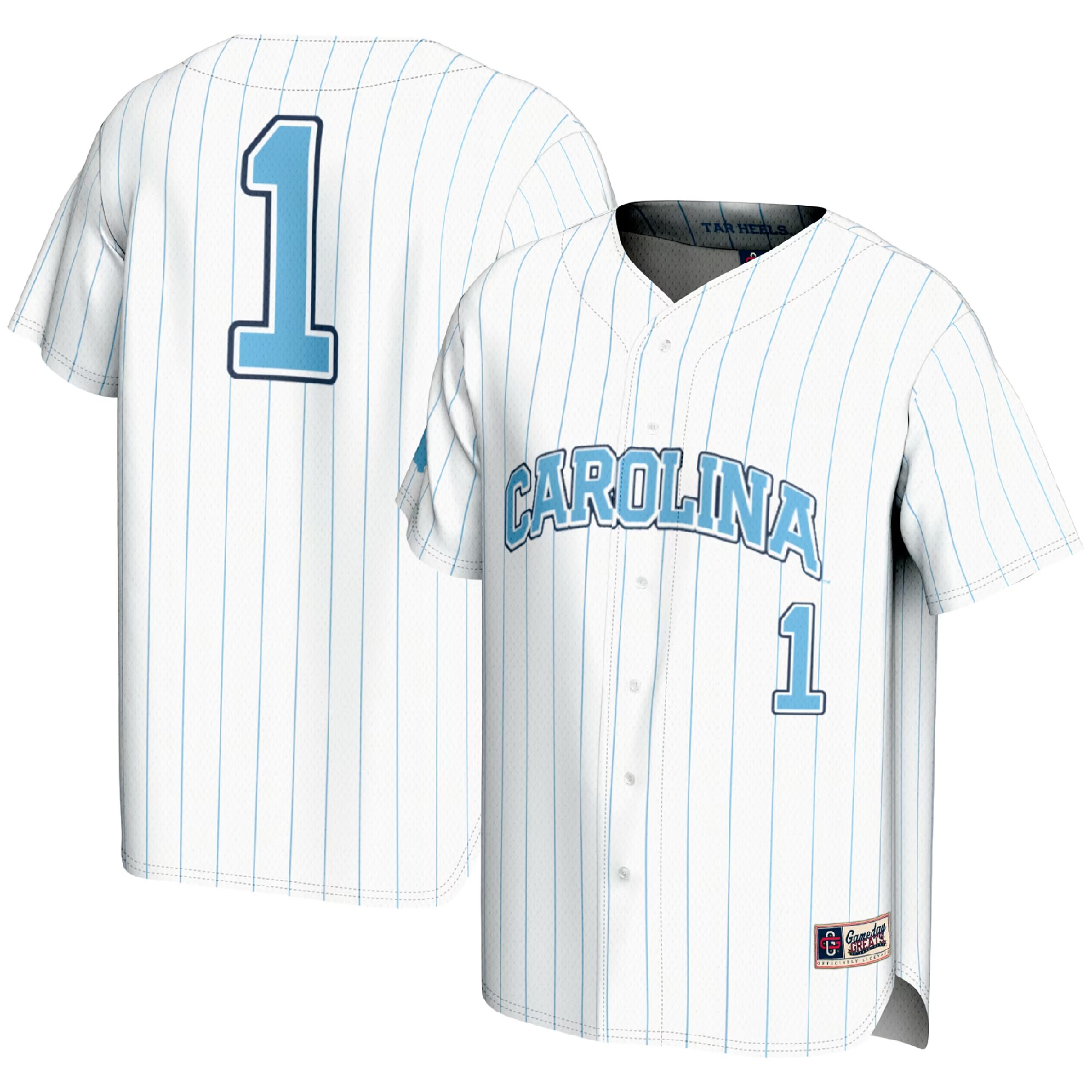 Hunk Wear - #1 North Carolina Tar Heels GameDay Greats Lightweight Baseball Fashion Jersey - White