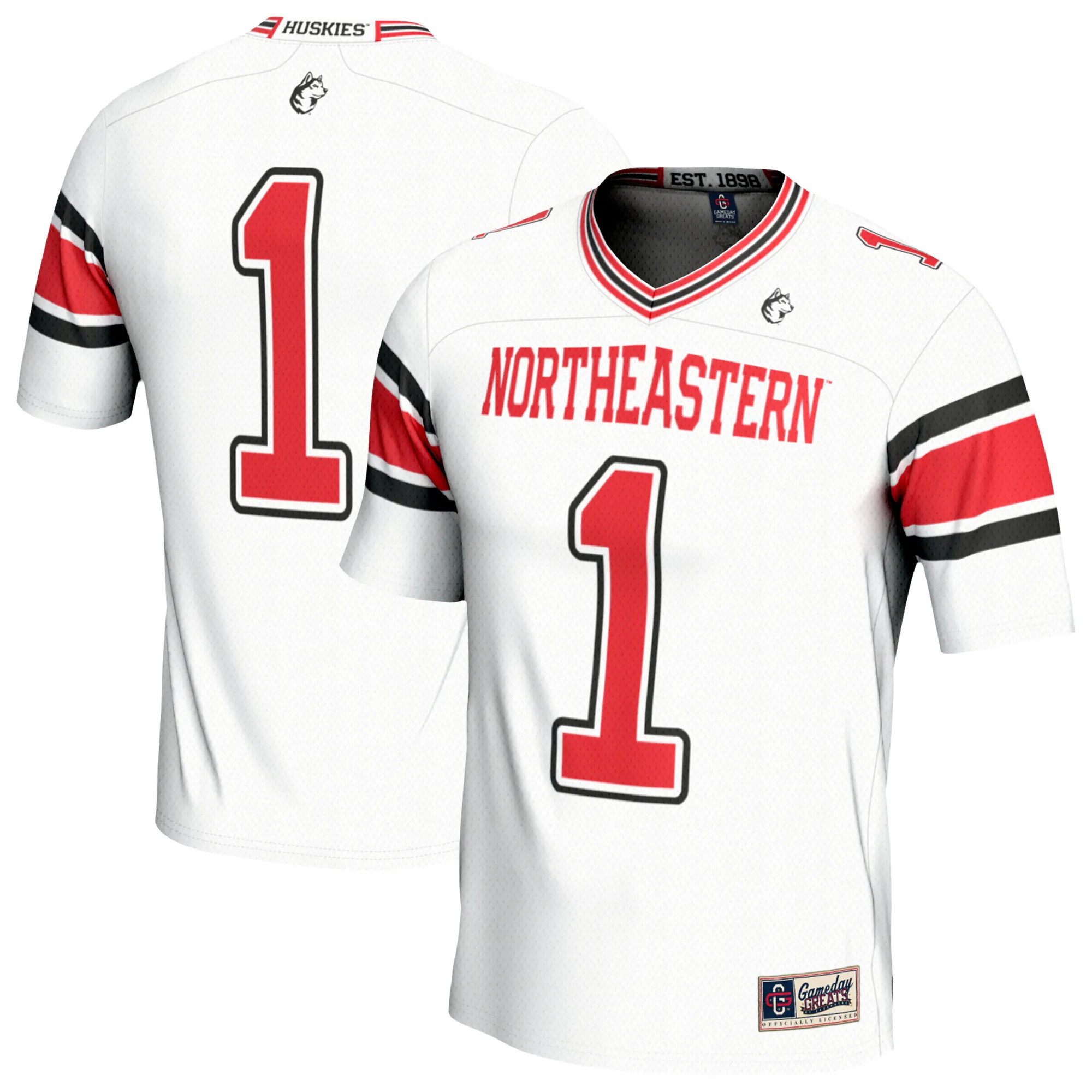 Hunk Wear - #1 Northeastern Huskies GameDay Greats Youth Lightweight Collegiate Football Fashion Jersey - White