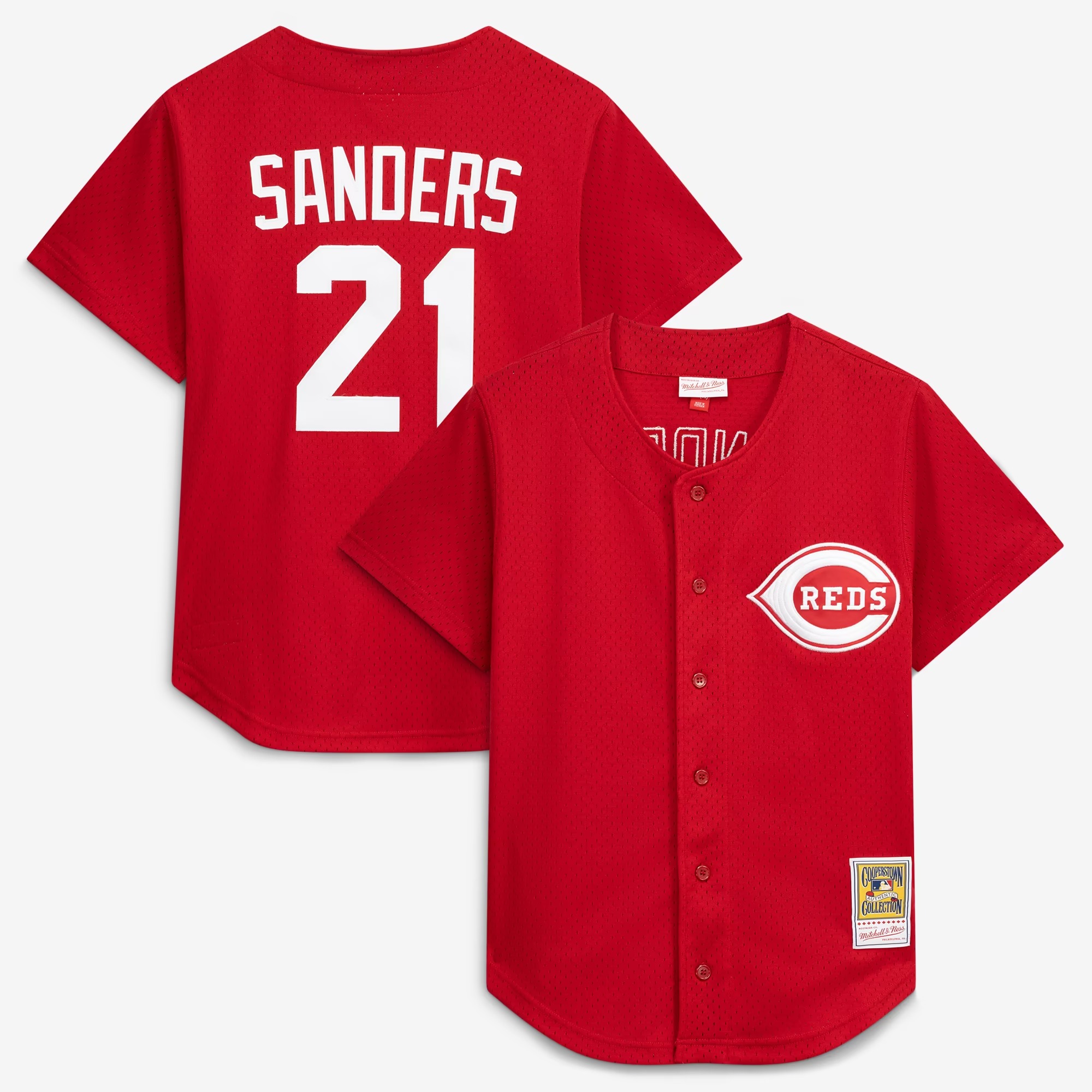Hunk Wear - Deion Sanders Cincinnati Reds Mitchell & Ness Cooperstown Mesh Batting Practice Button-Up Jersey - Red