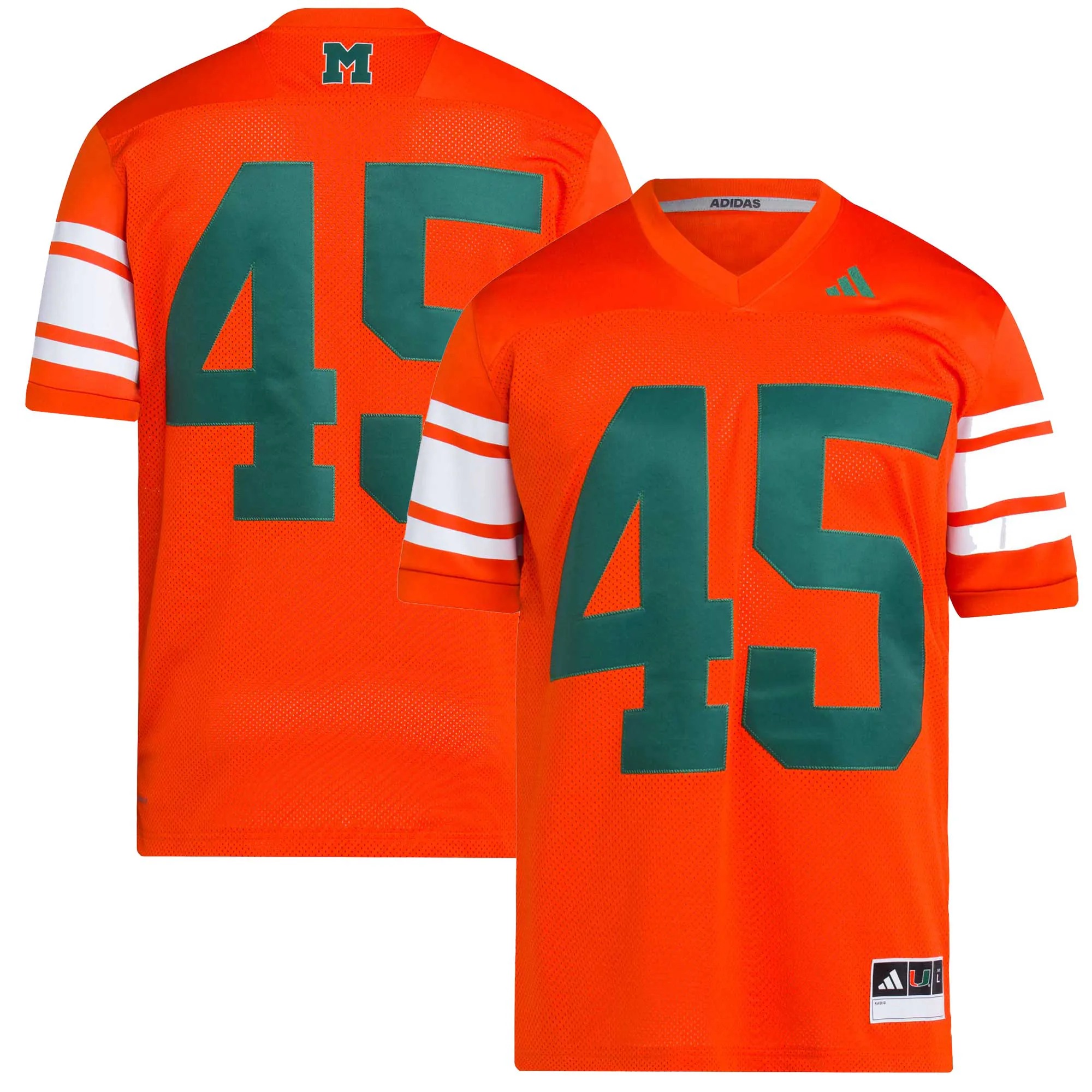 Hunk Wear - #45 Miami Hurricanes adidas Football Icon Premier Jersey - Orange