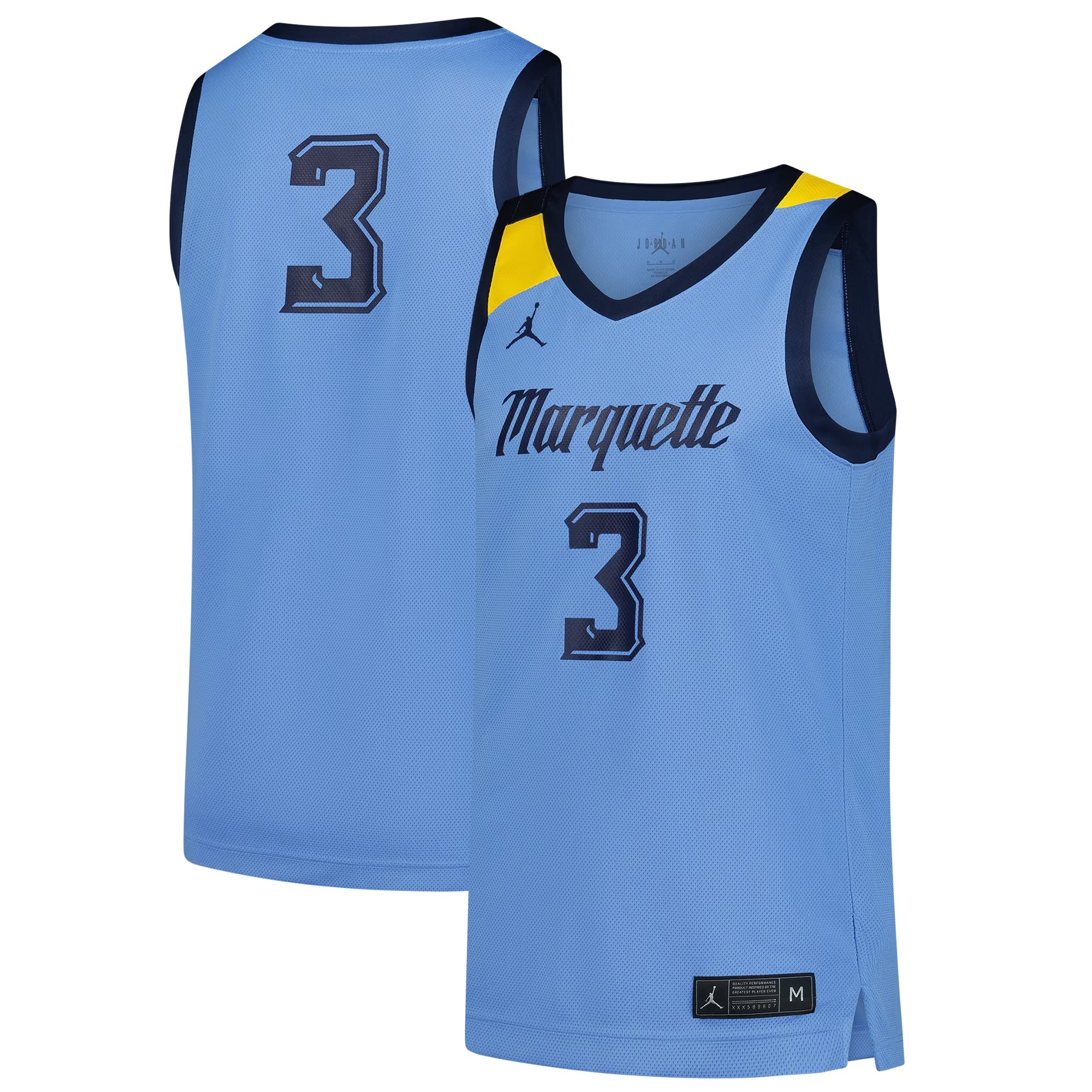 Hunk Wear - #3 Marquette Golden Eagles Jordan Brand Replica Basketball Jersey - Blue