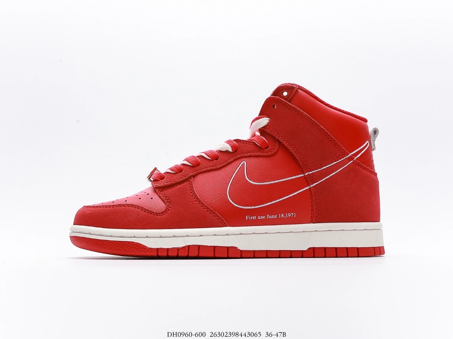 Nike High Top Sneakers Red Suede White Swoosh First Use June 18 1971
