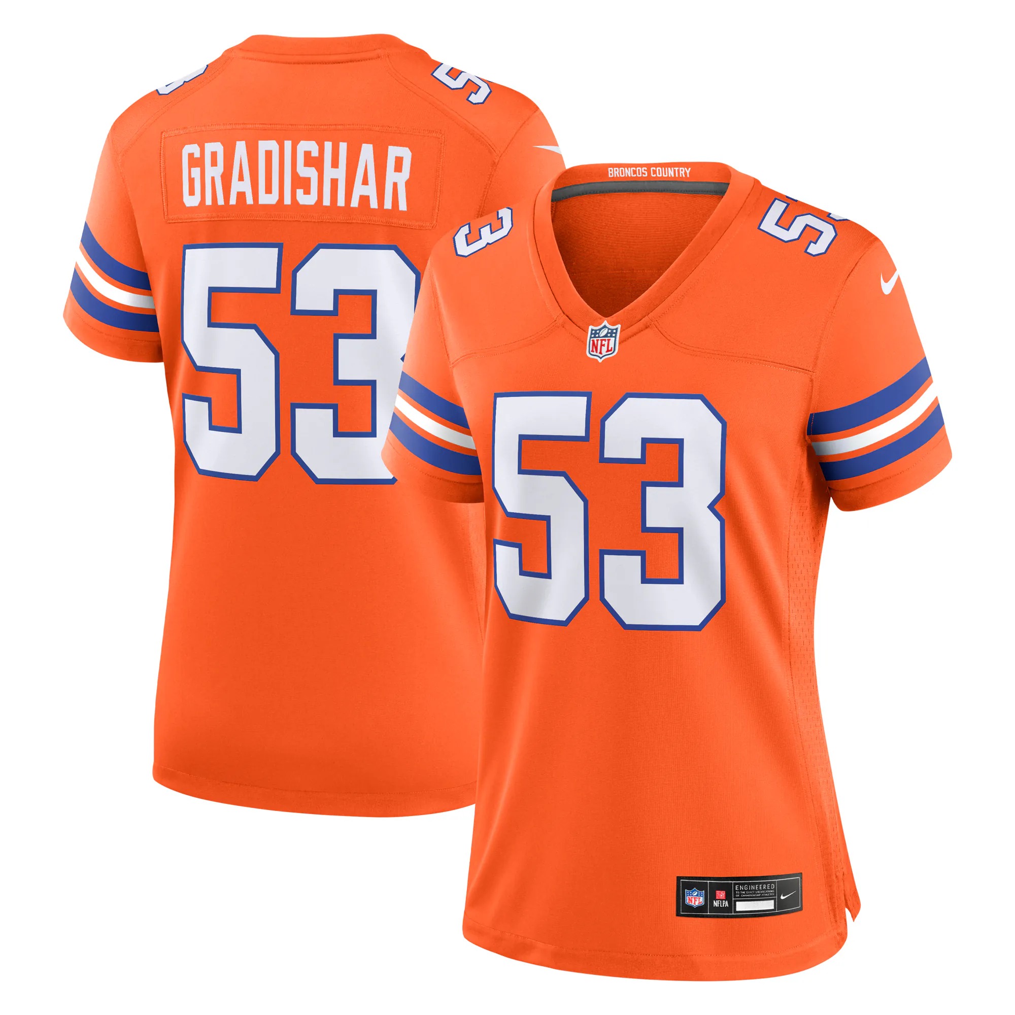 Hunk Wear - Randy Gradishar Denver Broncos Nike Women's Mile High Collection 1977 Throwback Retired Player Game Jersey - Orange
