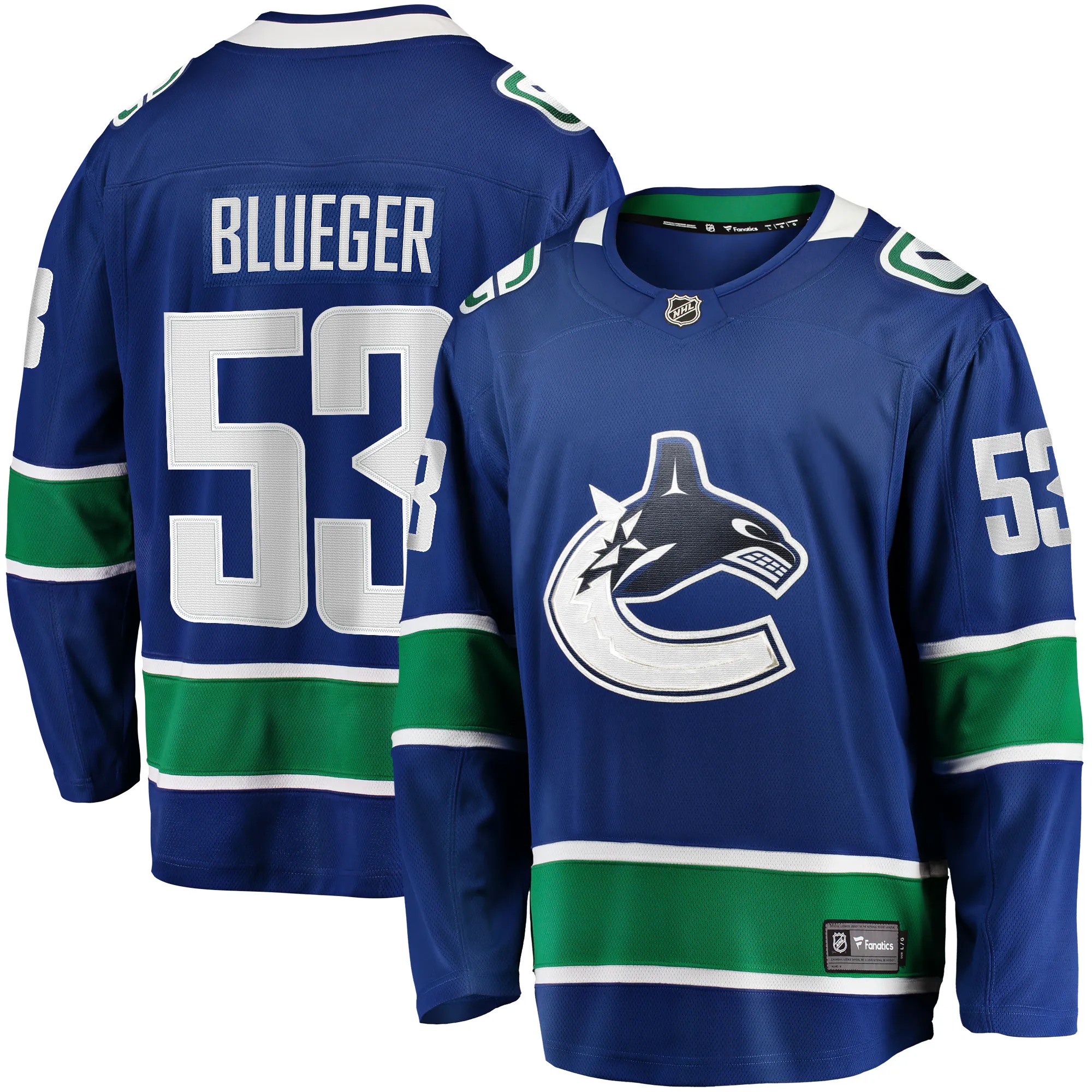 Hunk Wear - Teddy Blueger Vancouver Canucks Fanatics Home Breakaway Jersey - Blue