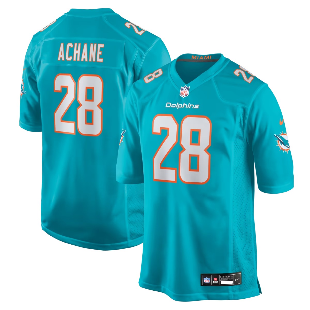 Hunk Wear - De'Von Achane Miami Dolphins Nike Game Jersey - Aqua